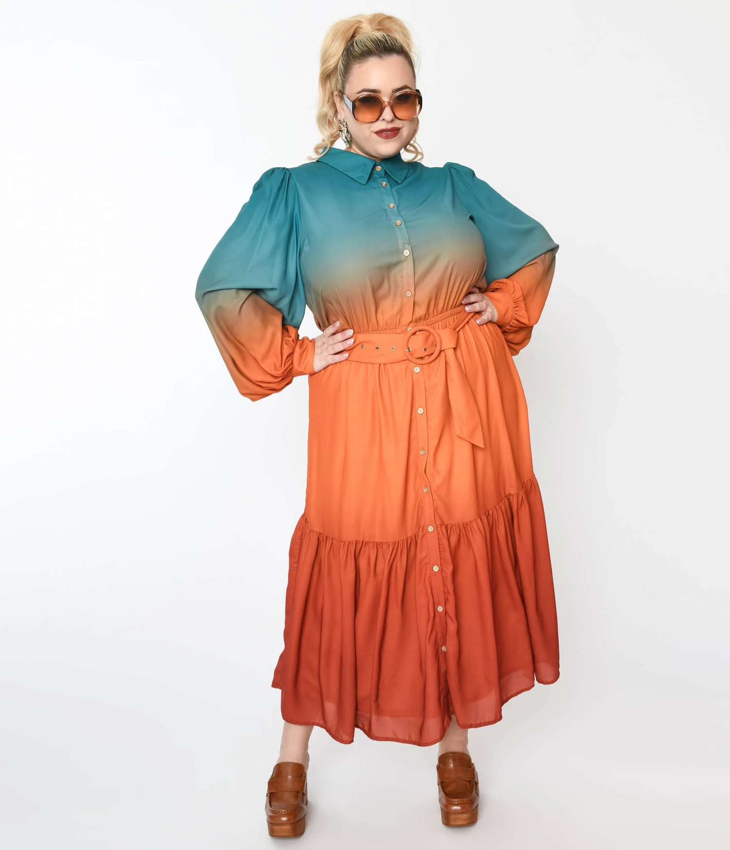 Teal & Rust Gradient Maxi Shirt Dress - Image 2