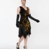 Unique Vintage 1920s Black & Gold Velvet Floral Burnout Hemingway Flapper Dress