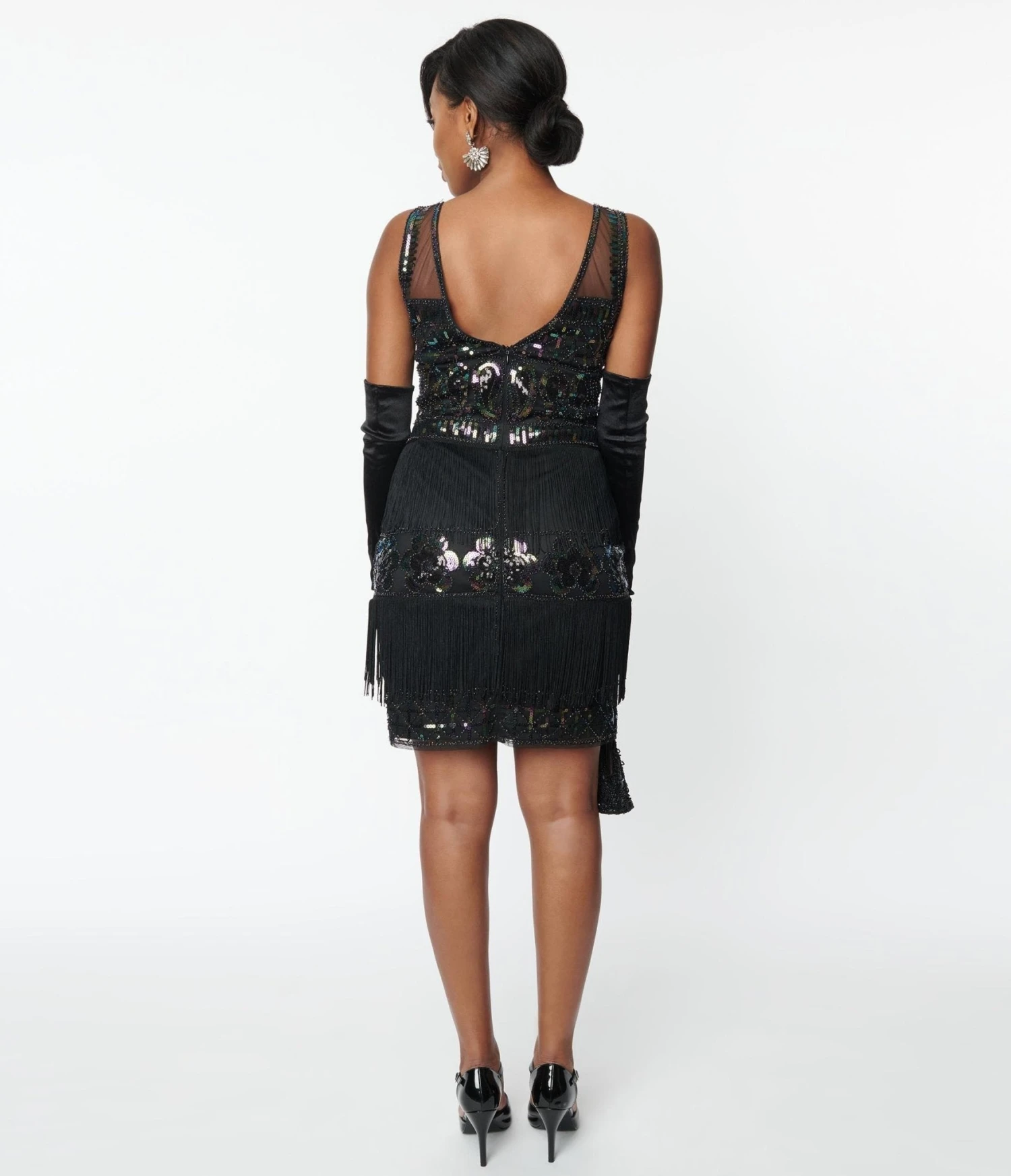 Unique Vintage 1920s Black & Iridescent Sequin Sleeveless Flapper Dress - Image 3