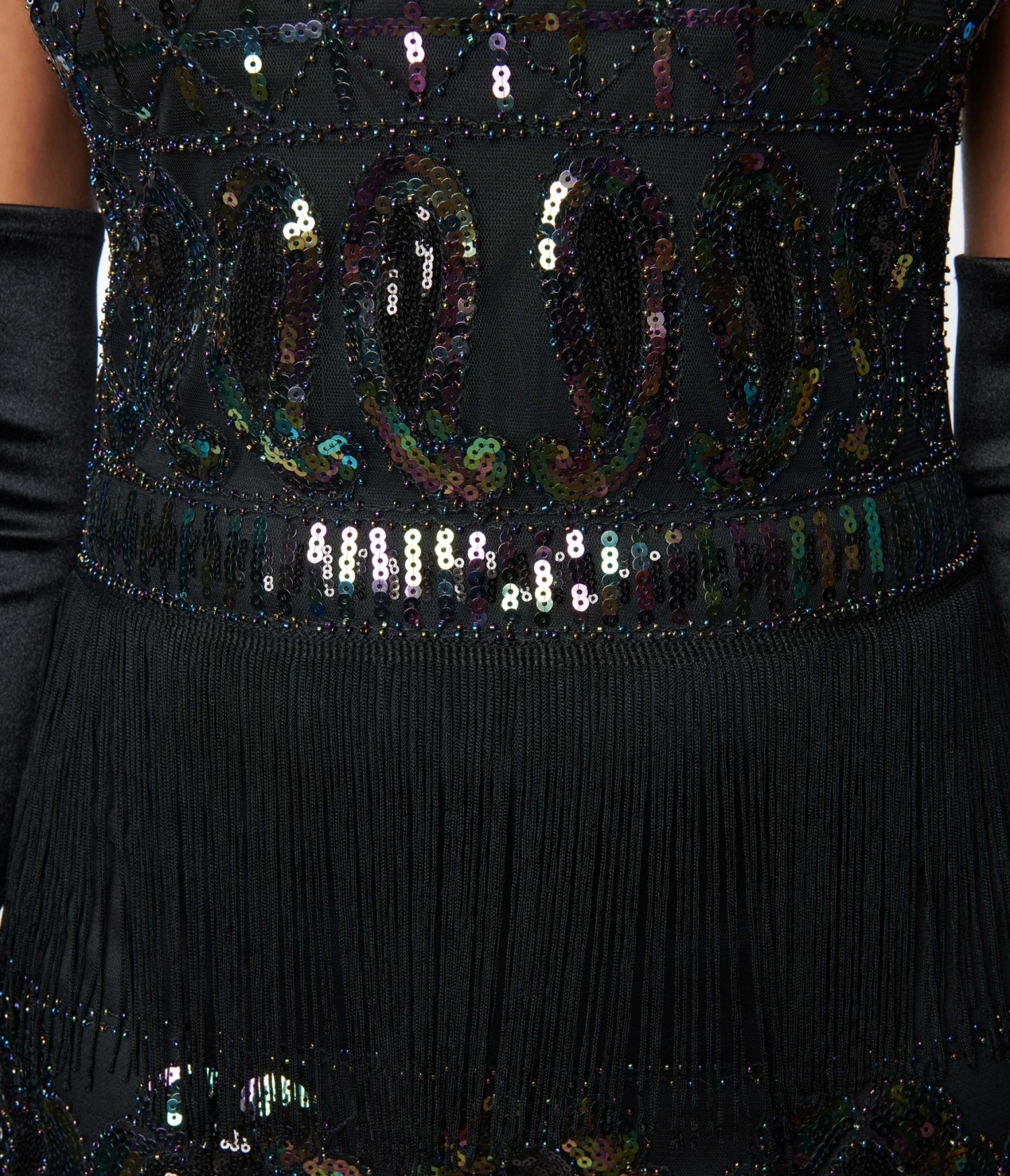 Unique Vintage 1920s Black & Iridescent Sequin Sleeveless Flapper Dress - Image 2