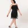 Unique Vintage 1920s Style Black Speakeasy Tiered Fringe Flapper Dress