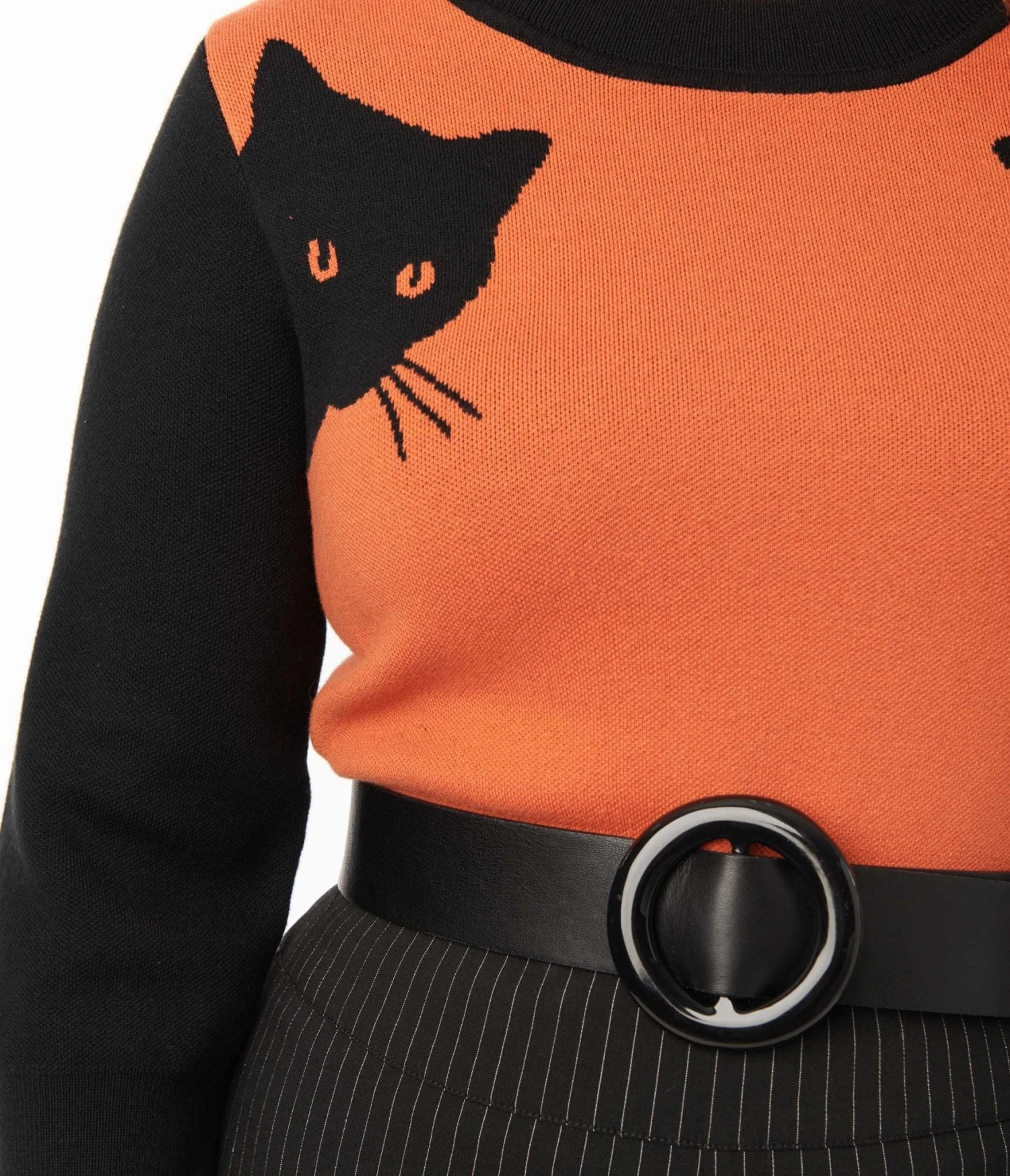Unique Vintage 1950s Burnt Orange & Black Cat Sleeve Minou Sweater - Image 3