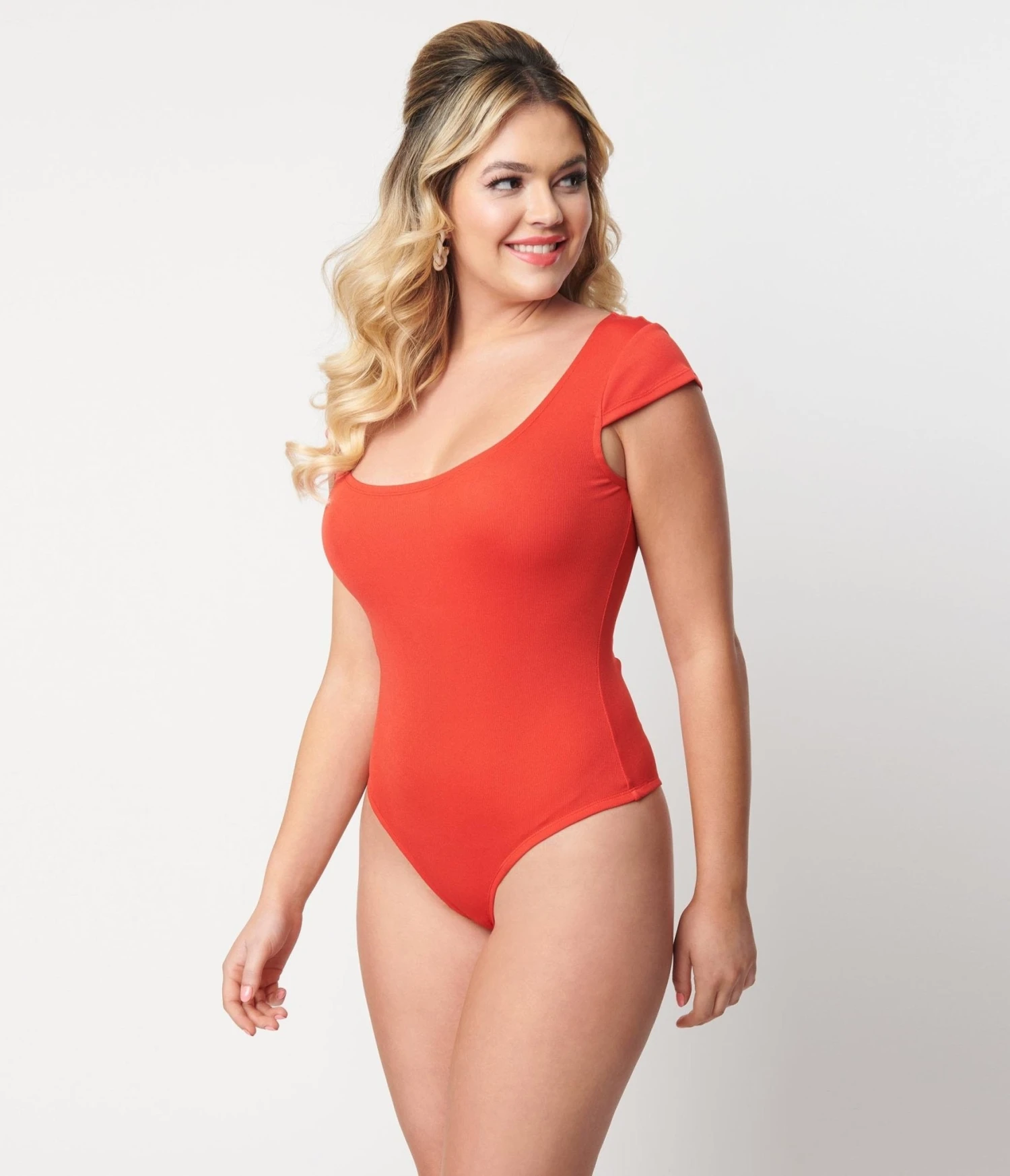 Unique Vintage 1950s Red Scoop Neck Bodysuit - Image 2