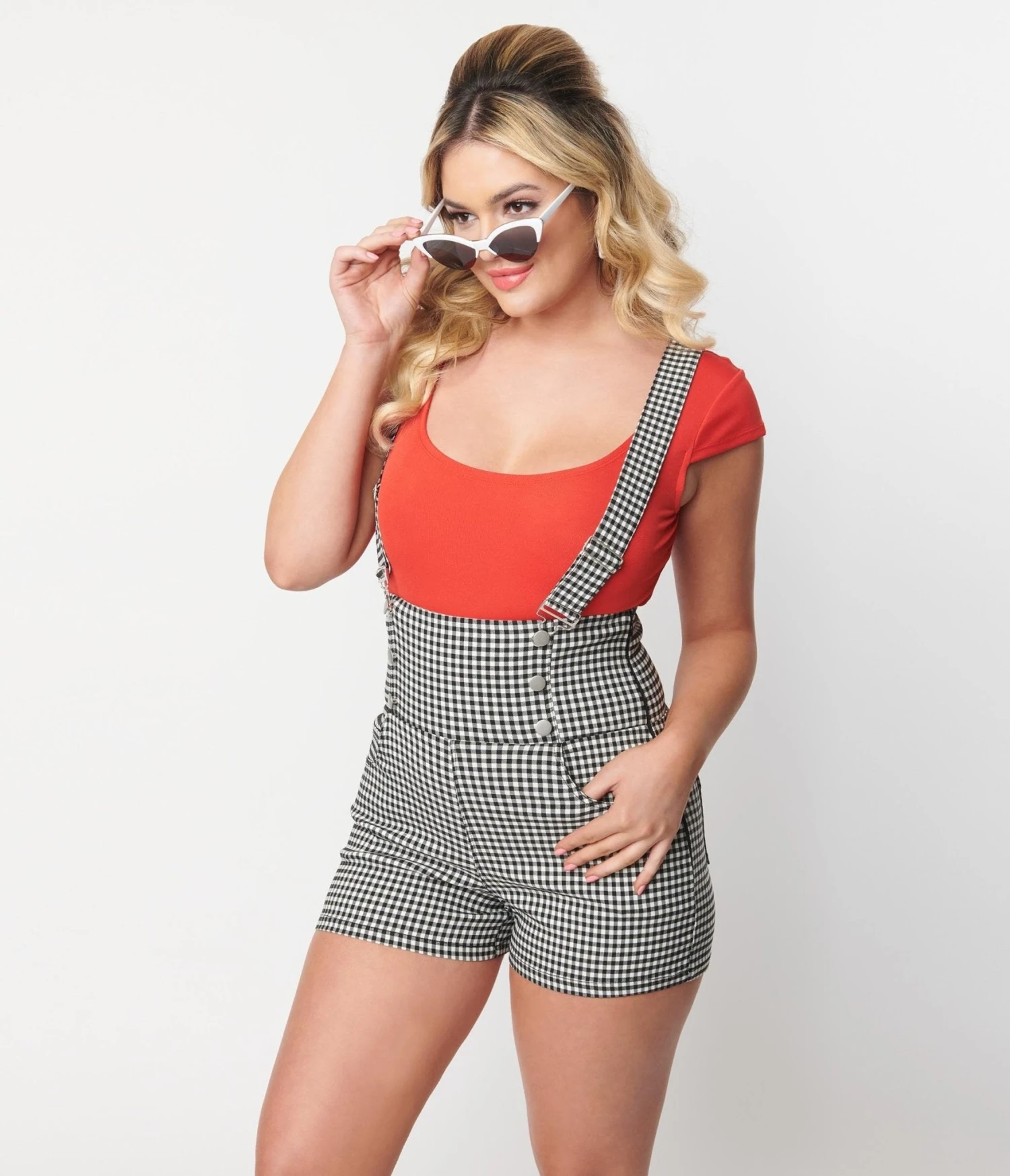 Unique Vintage 1950s Red Scoop Neck Bodysuit - Image 5