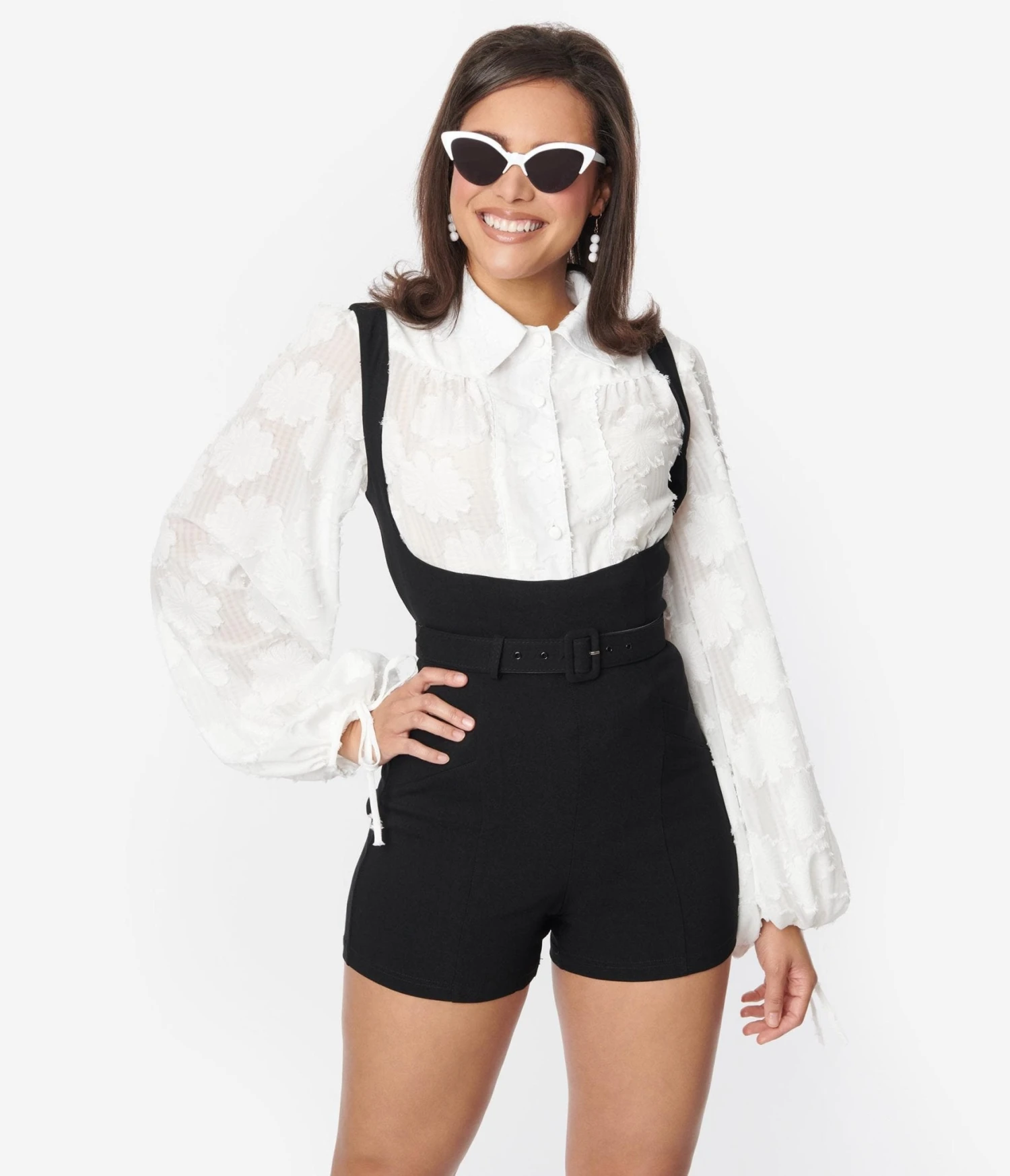 Unique Vintage Black Belted Suspender Shorts - Image 5