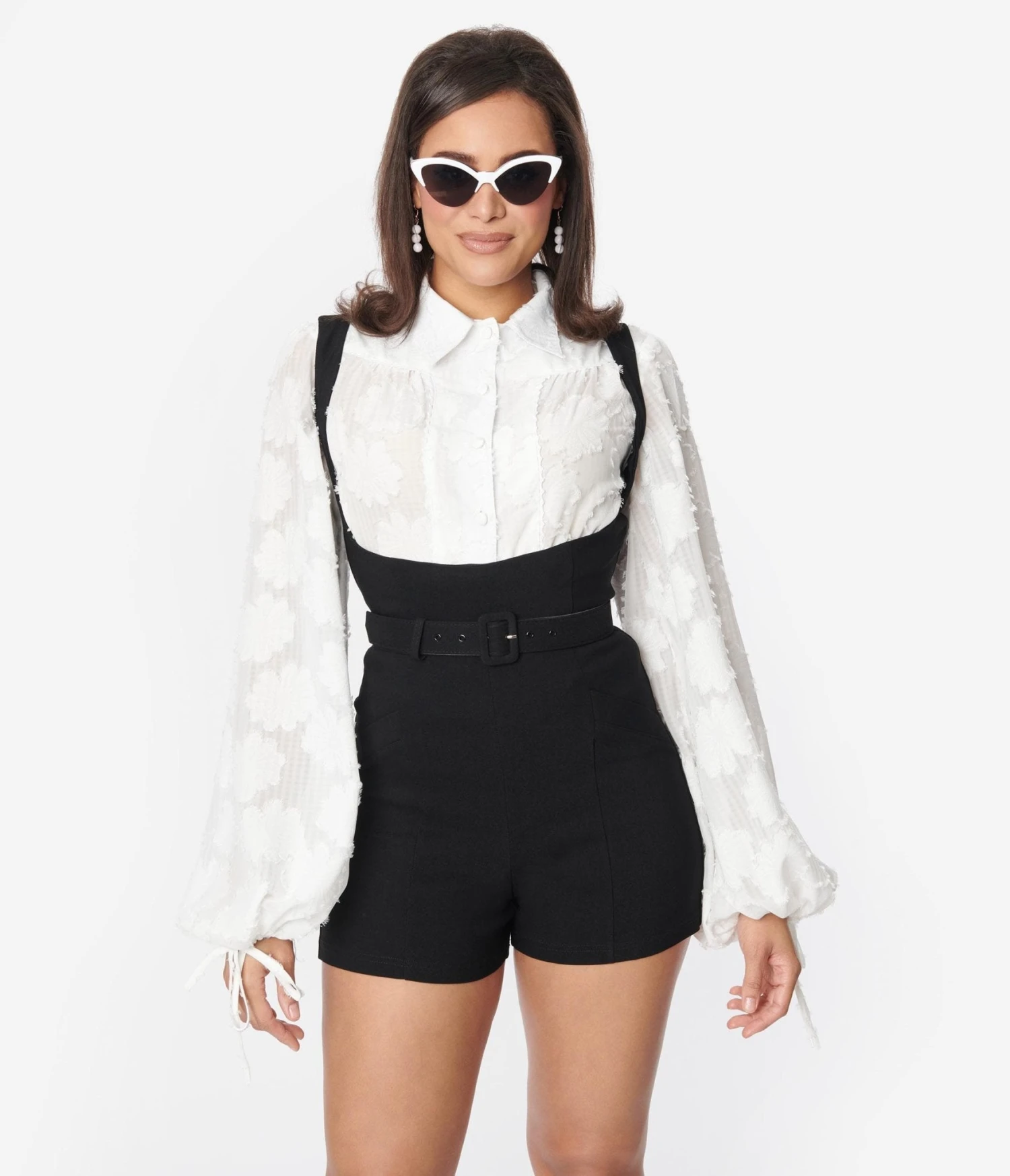 Unique Vintage Black Belted Suspender Shorts - Image 3