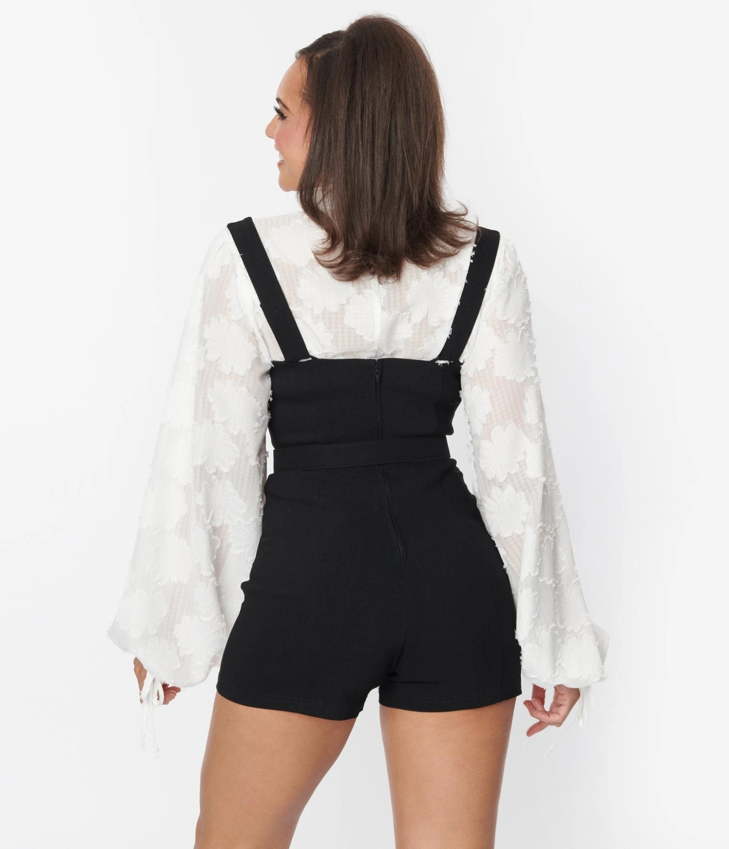 Unique Vintage Black Belted Suspender Shorts - Image 2