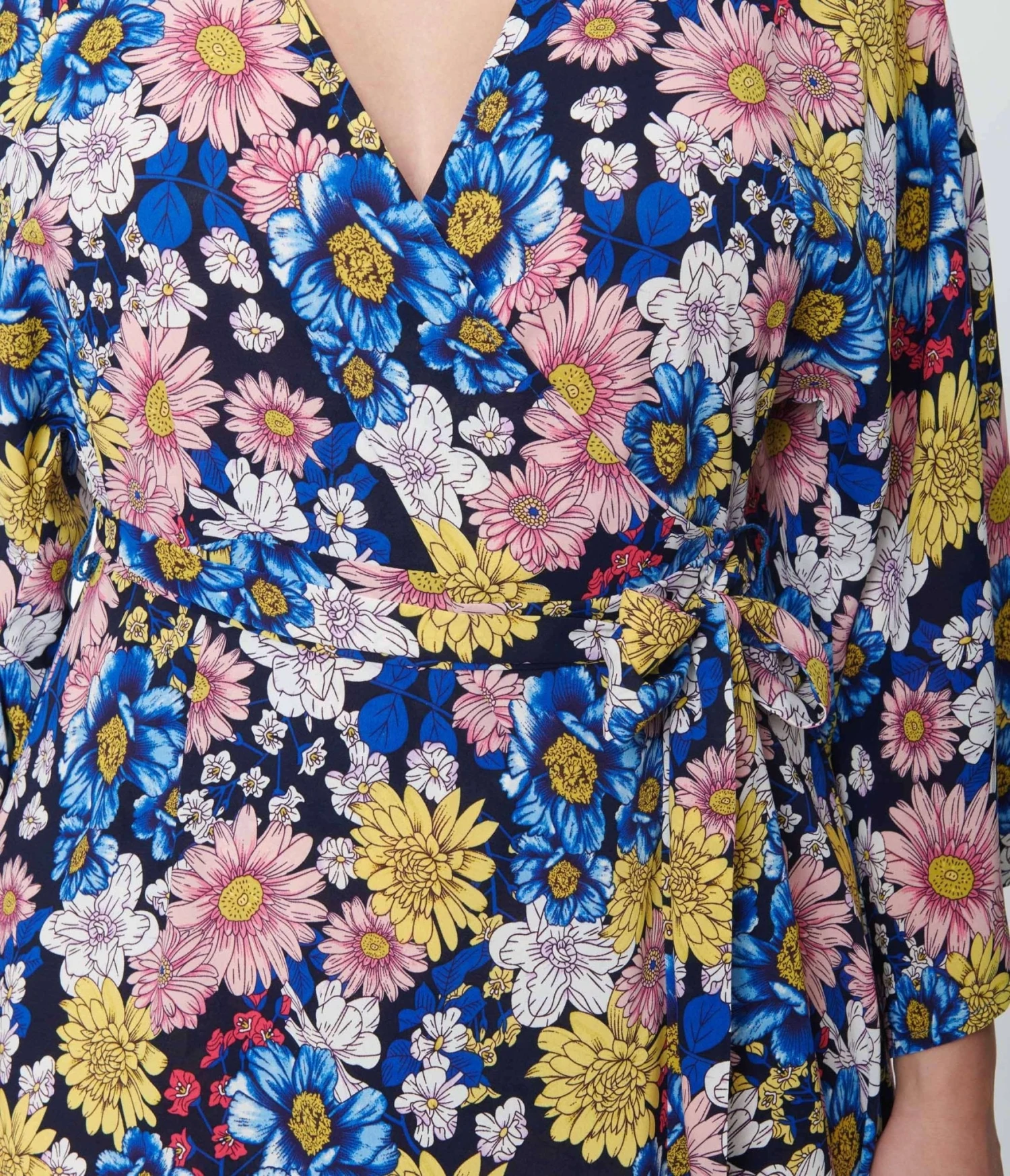 Unique Vintage Black & Blue Floral Wrap Maxi Dress - Image 2