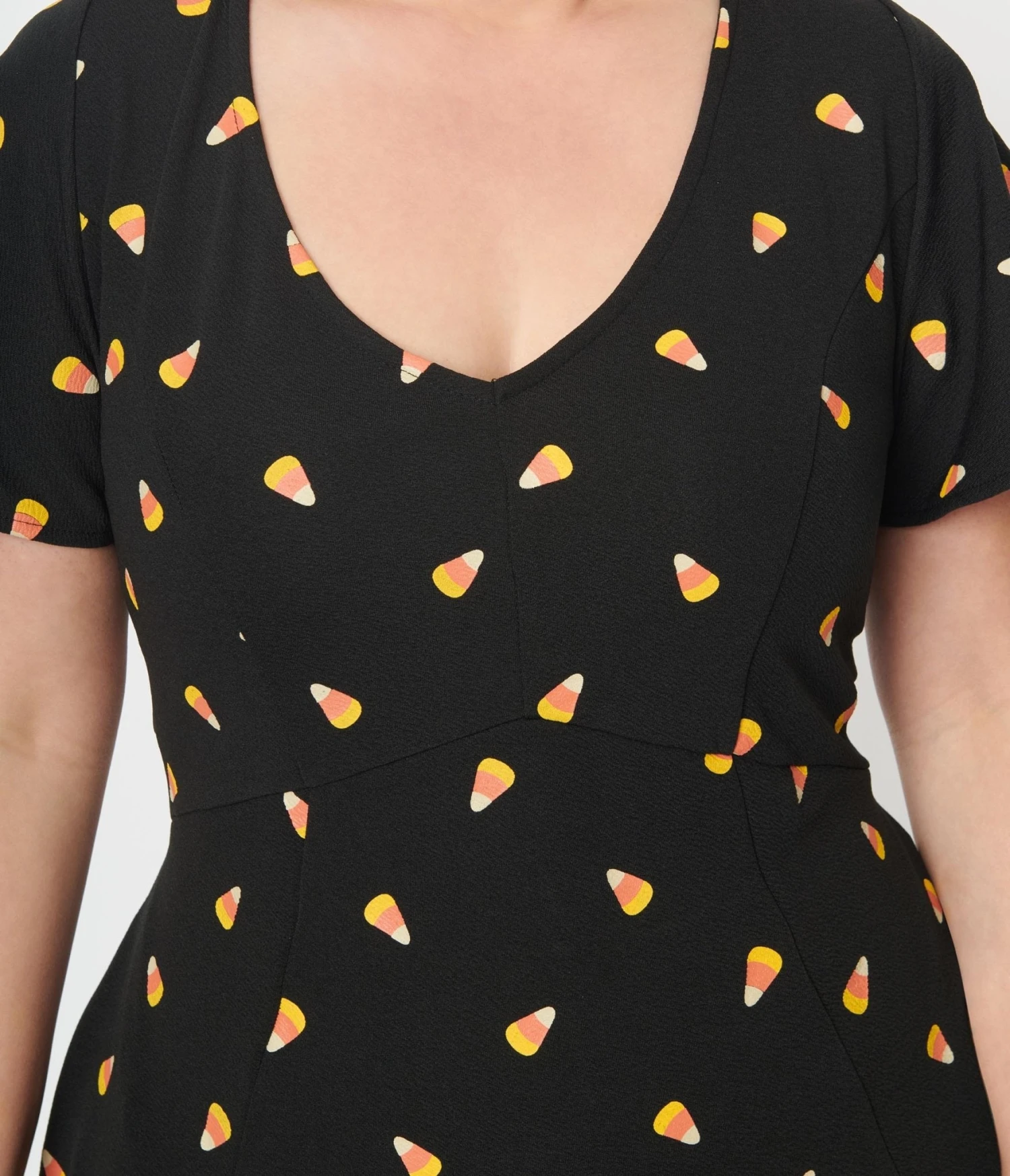Unique Vintage Black Candy Corn Print Poppy Flare Dress - Image 2