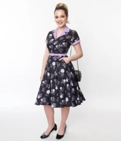 Unique Vintage Black Haunted House Swing Shirt Dress