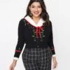 Unique Vintage Black Holiday Lights Crop Cardigan