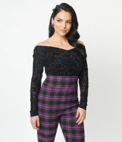 Unique Vintage Black La Catrina Mesh Saturday Night Bodysuit