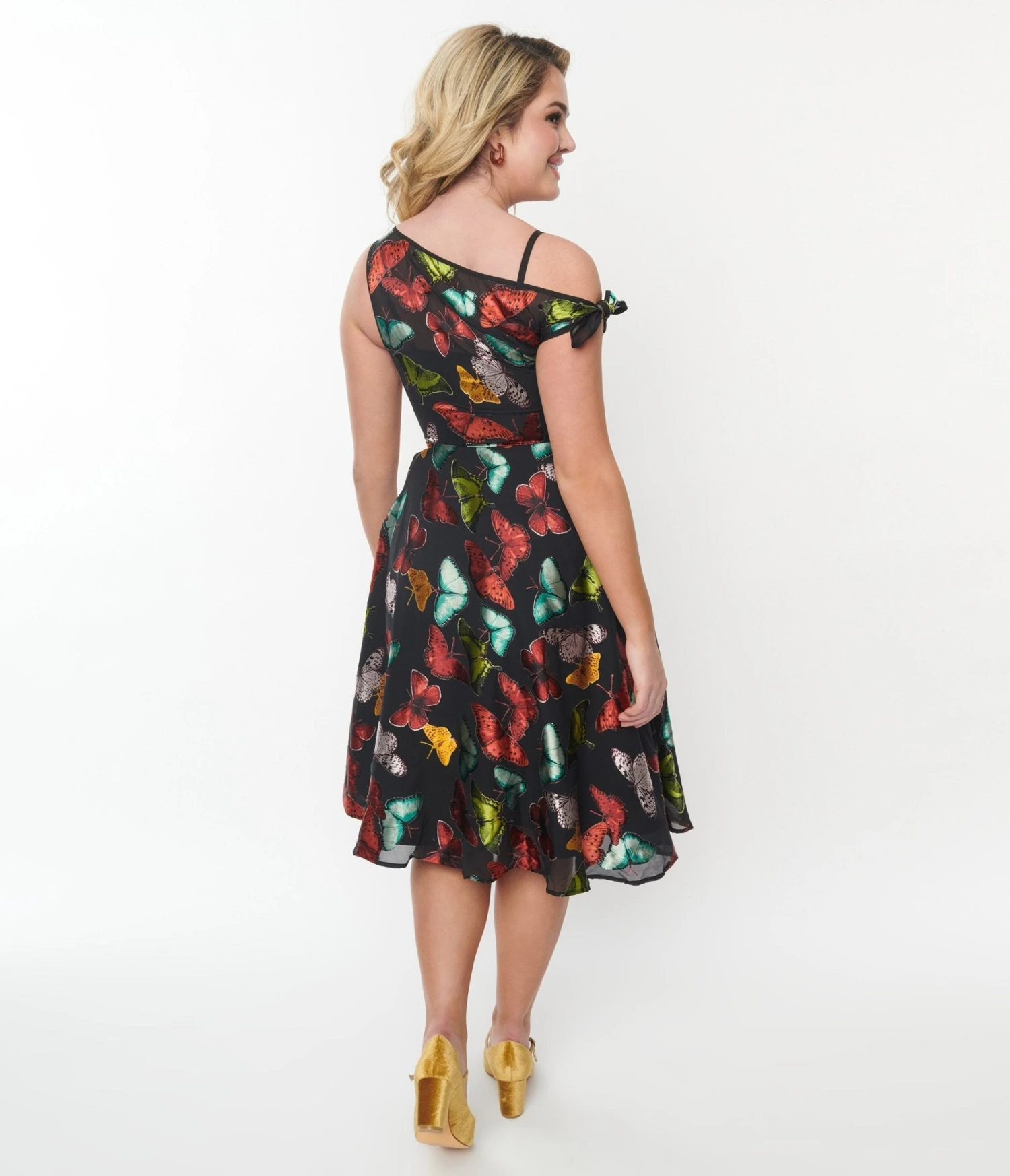Unique Vintage Black & Multi Butterfly Swing Dress - Image 3