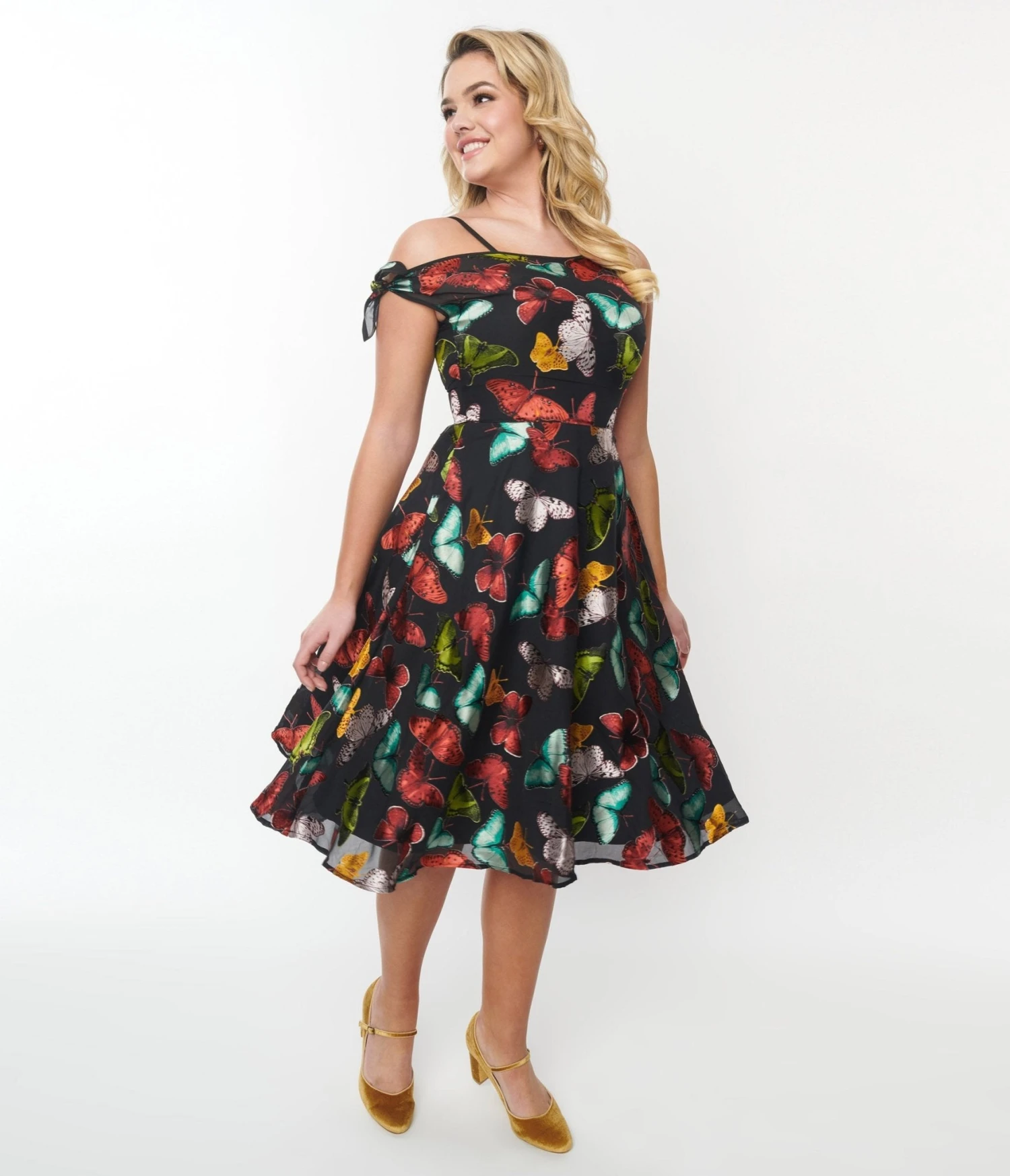 Unique Vintage Black & Multi Butterfly Swing Dress - Image 5