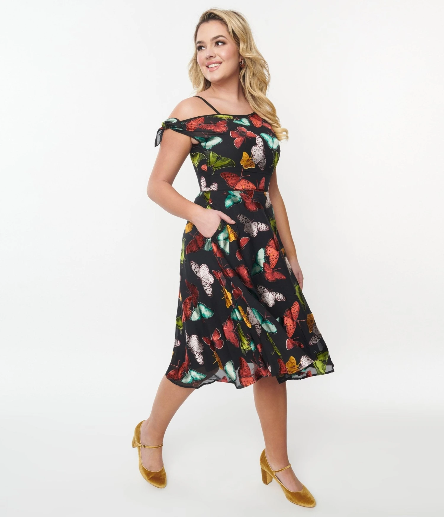 Unique Vintage Black & Multi Butterfly Swing Dress - Image 4