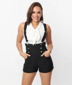 Unique Vintage Black Pinafore Shorts