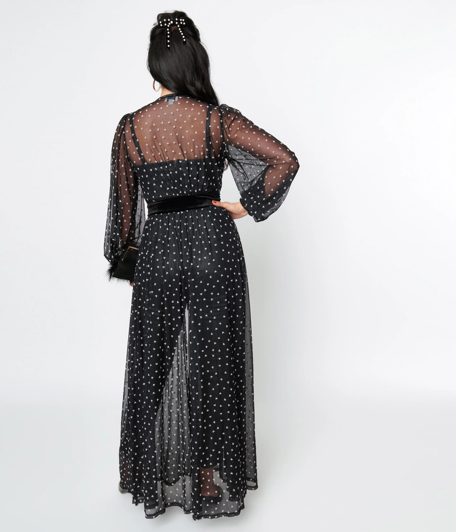 Unique Vintage Black & Pink Hearts Mesh Hollywood Duster - Image 3