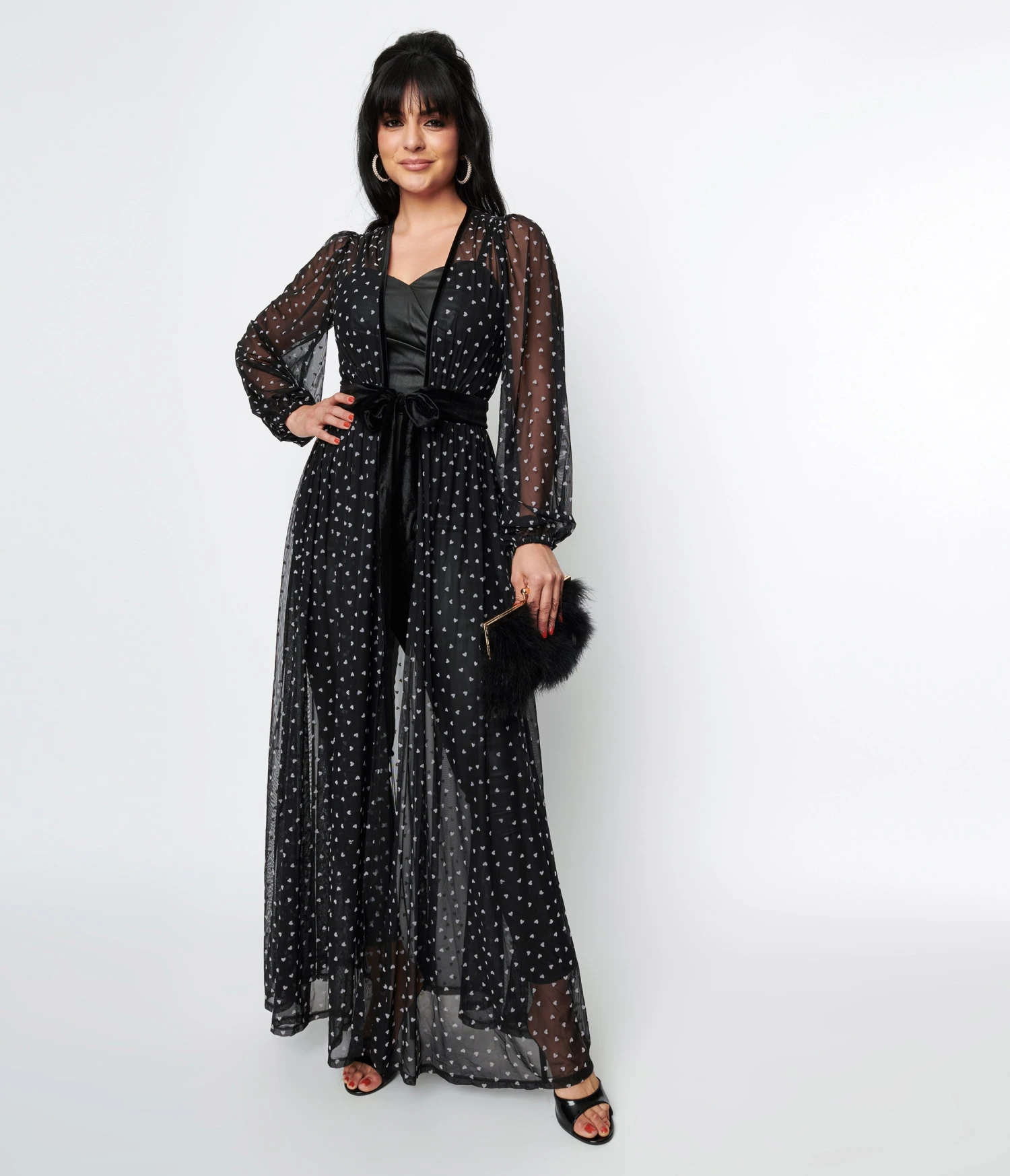 Unique Vintage Black & Pink Hearts Mesh Hollywood Duster