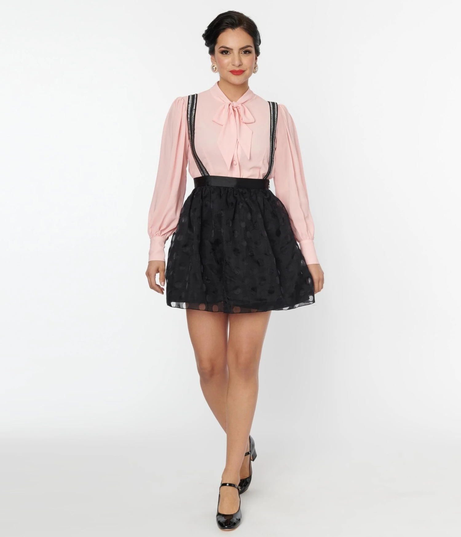 Unique Vintage Black Polka Dot Tulle Suspender Mini Skirt - Image 5