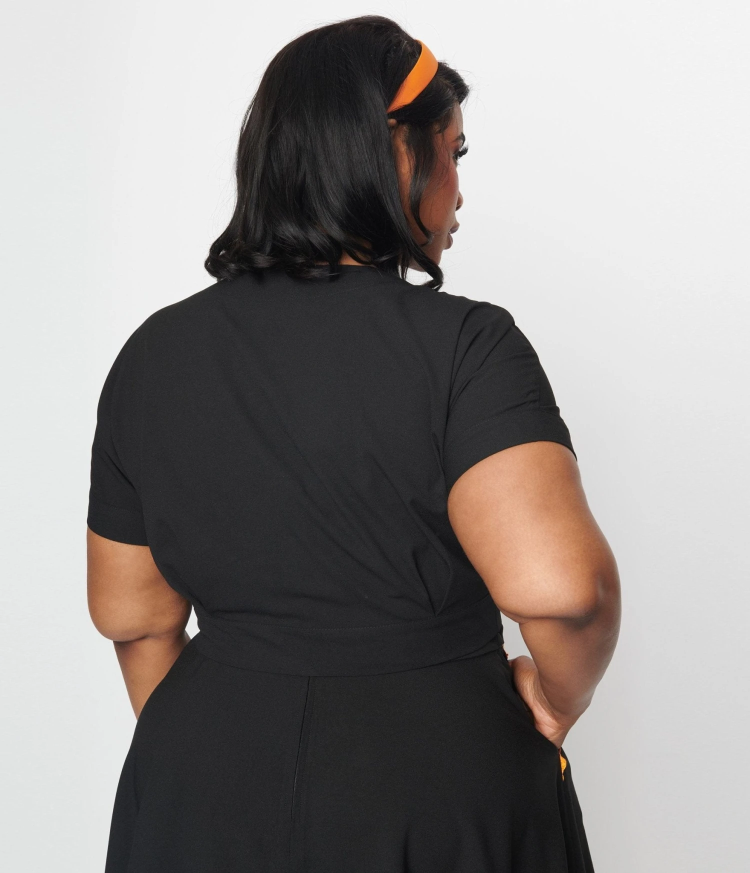 Unique Vintage Black & Pumpkin Button Varsity Crop Cardigan - Image 3