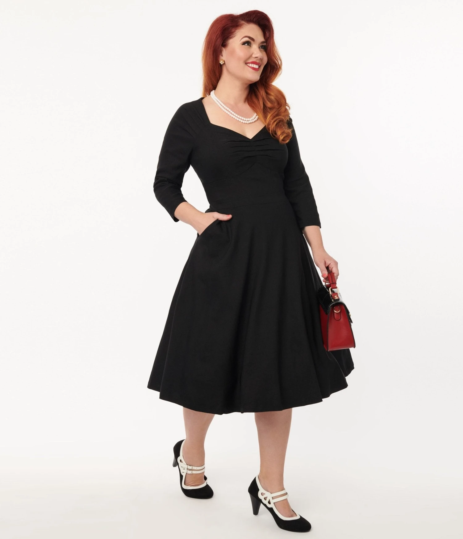 Unique Vintage Black Queen Anne Swing Dress