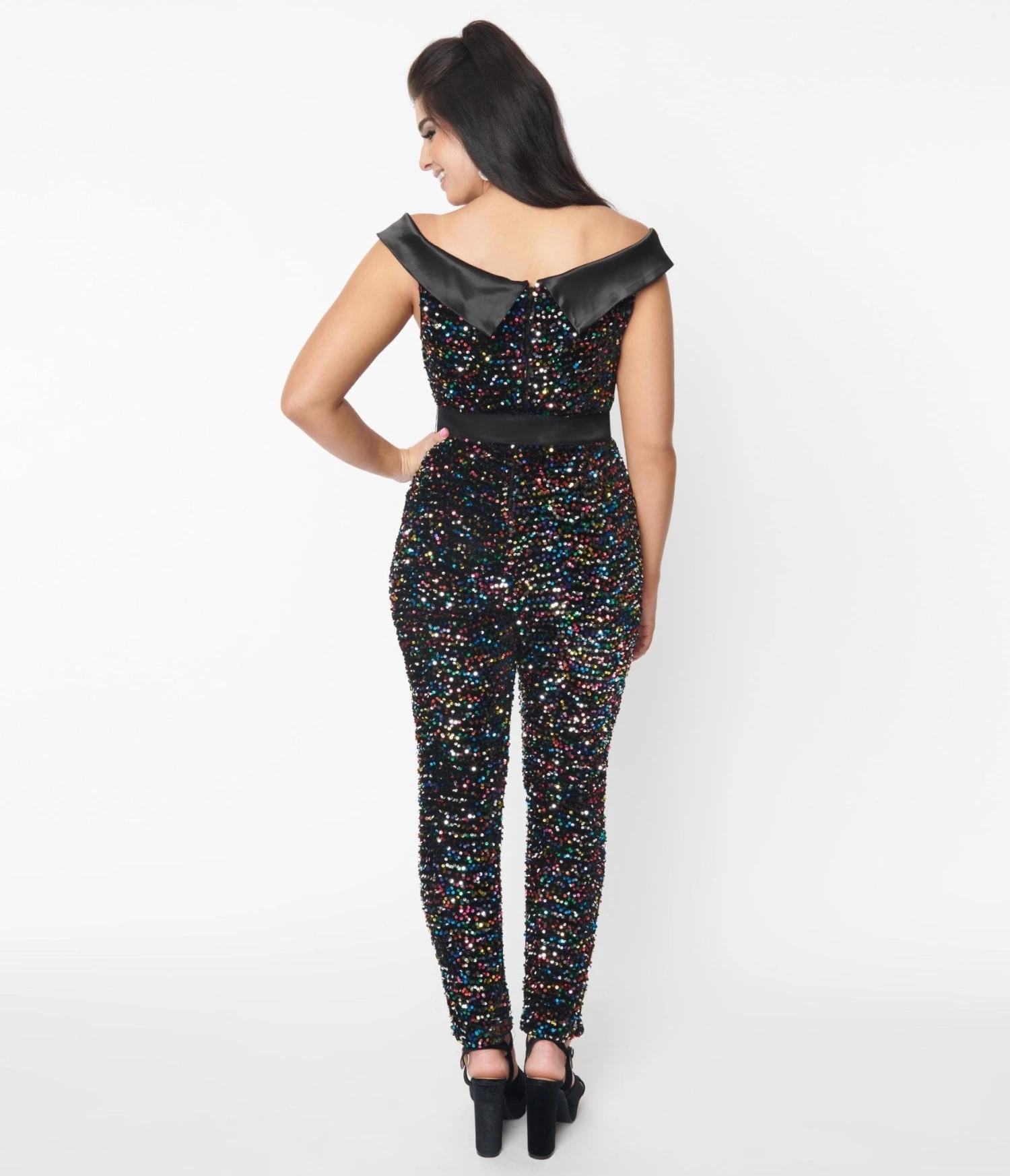 Unique Vintage Black & Rainbow Sequin Gillian Jumpsuit - Image 3