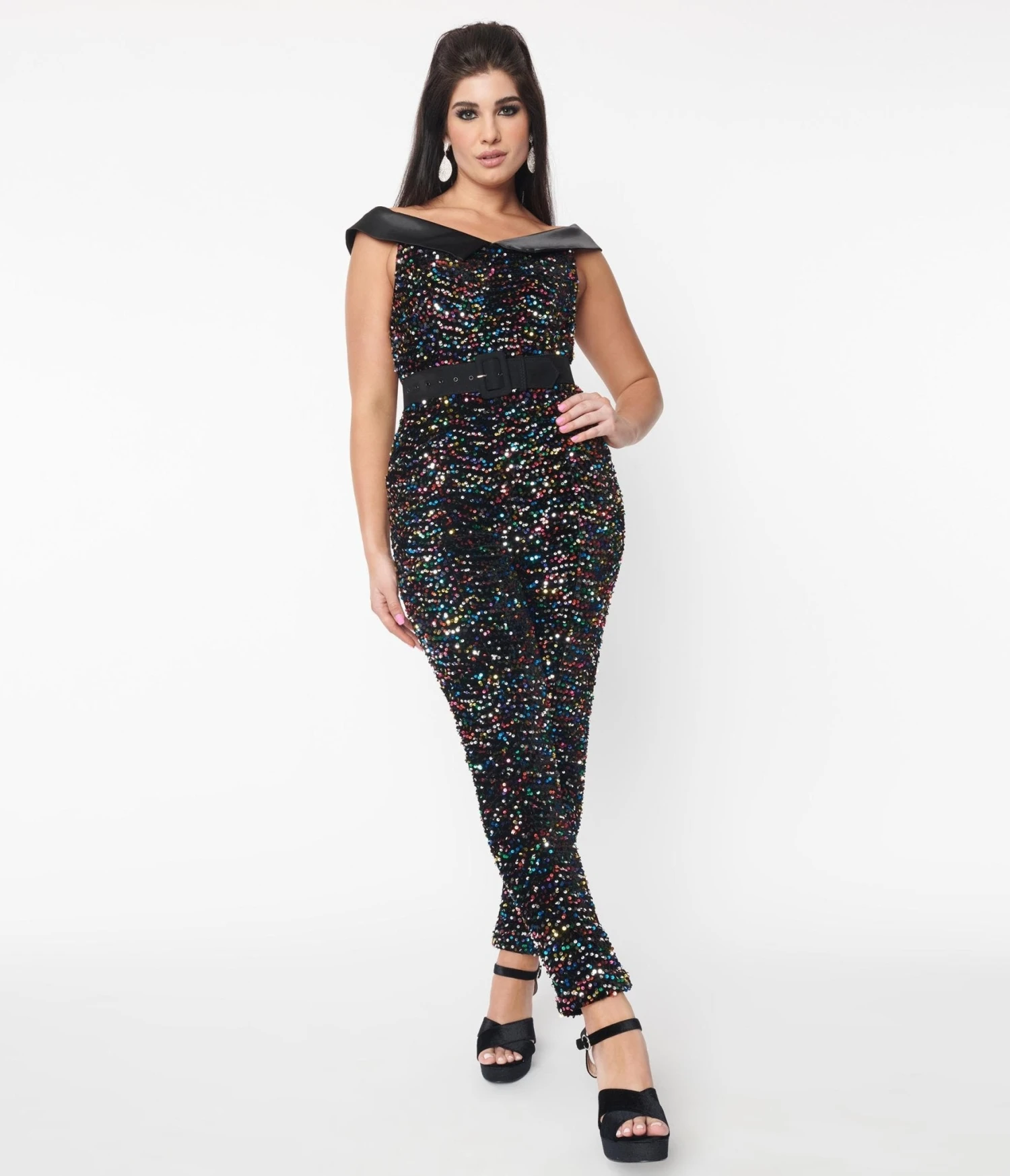 Unique Vintage Black & Rainbow Sequin Gillian Jumpsuit