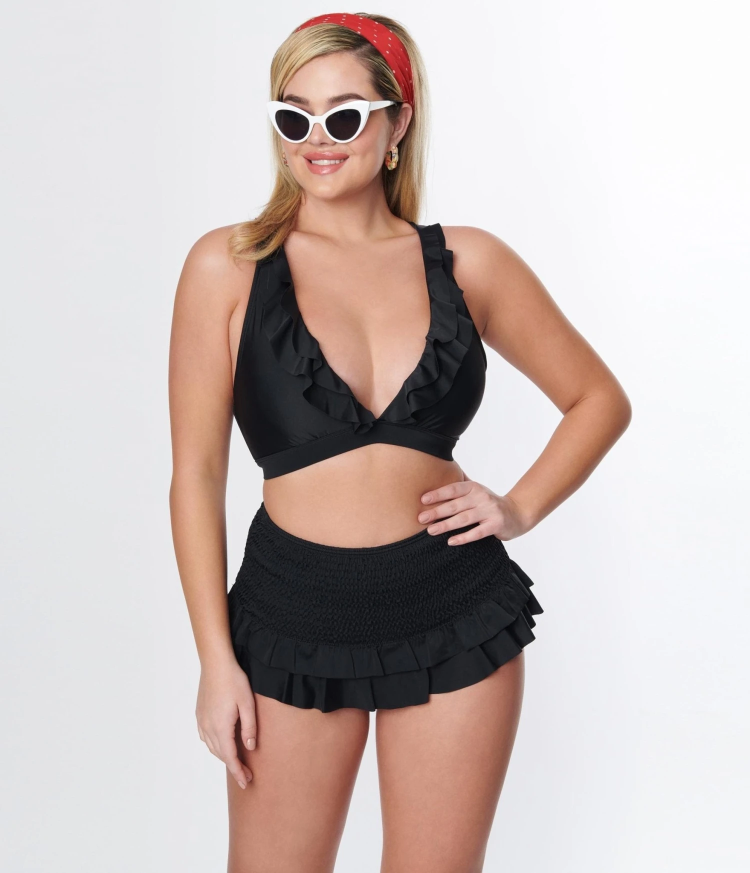 Unique Vintage Black Smocked Ruffle Swim Bottom - Image 4