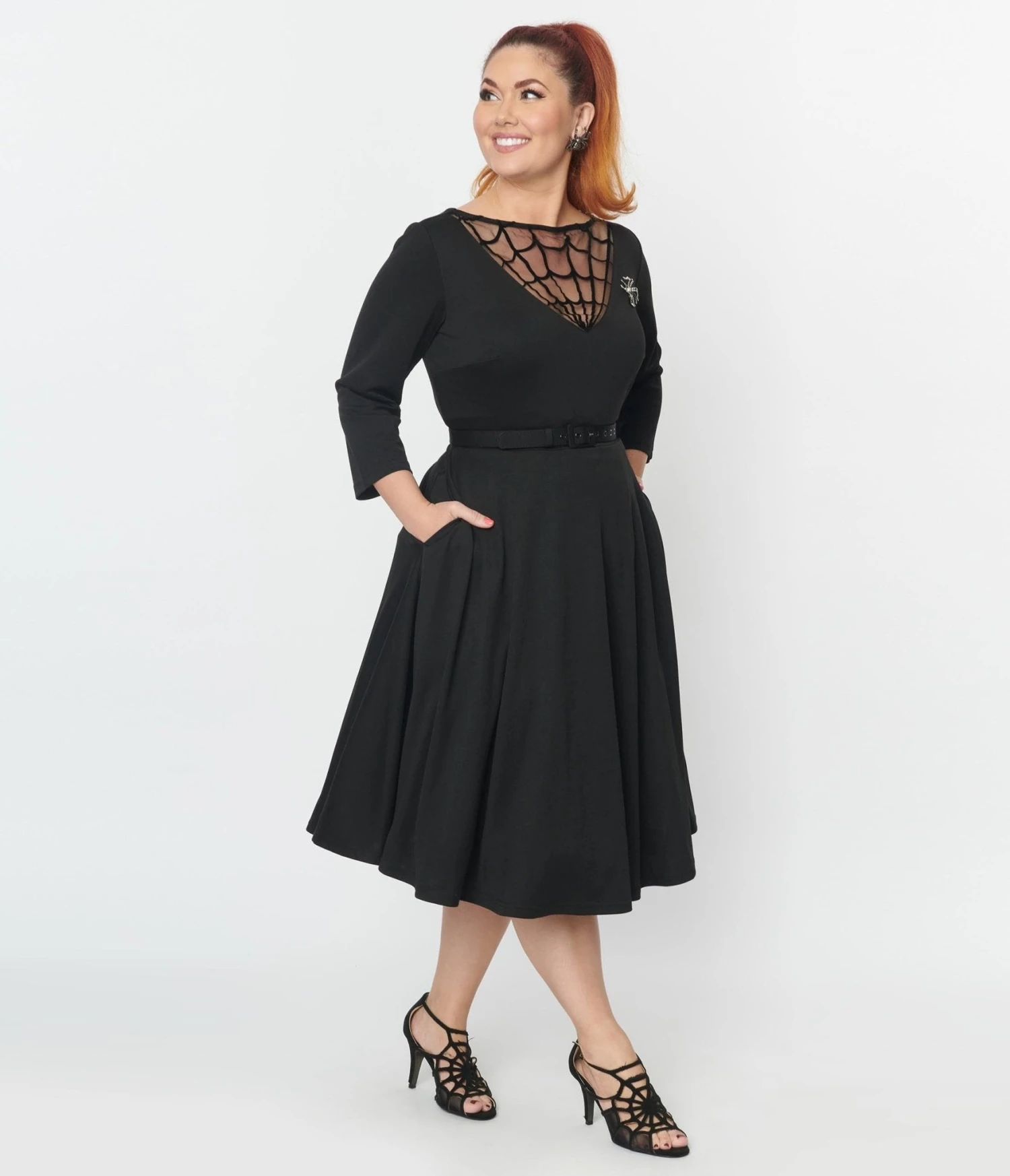 Unique Vintage Black Spiderweb Devon Swing Dress - Image 4