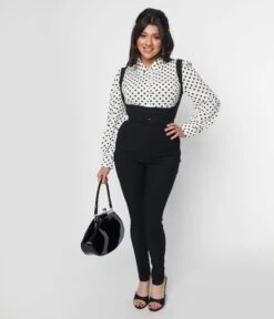 Unique Vintage Black Suspender Cigarette Capris