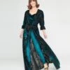 Unique Vintage Black & Teal Floral Velvet Burnout Duster