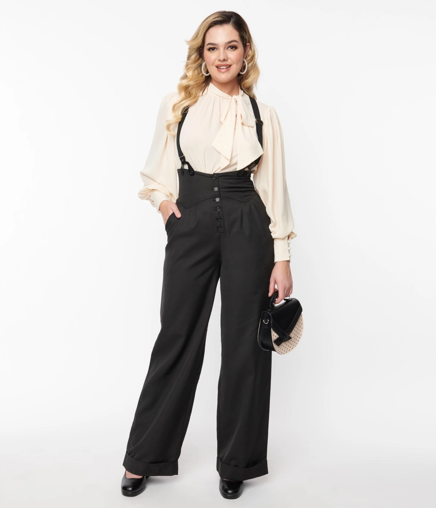 Unique Vintage Black Thelma Suspender Pants