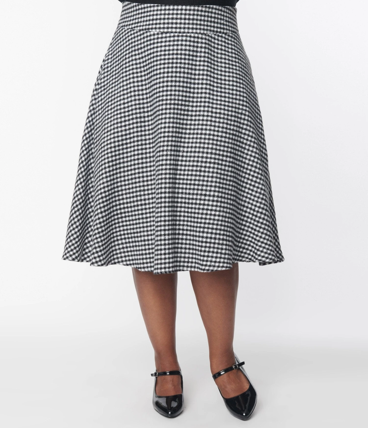Unique Vintage Black & White Houndstooth High Waist Vivien Swing Skirt - Image 2