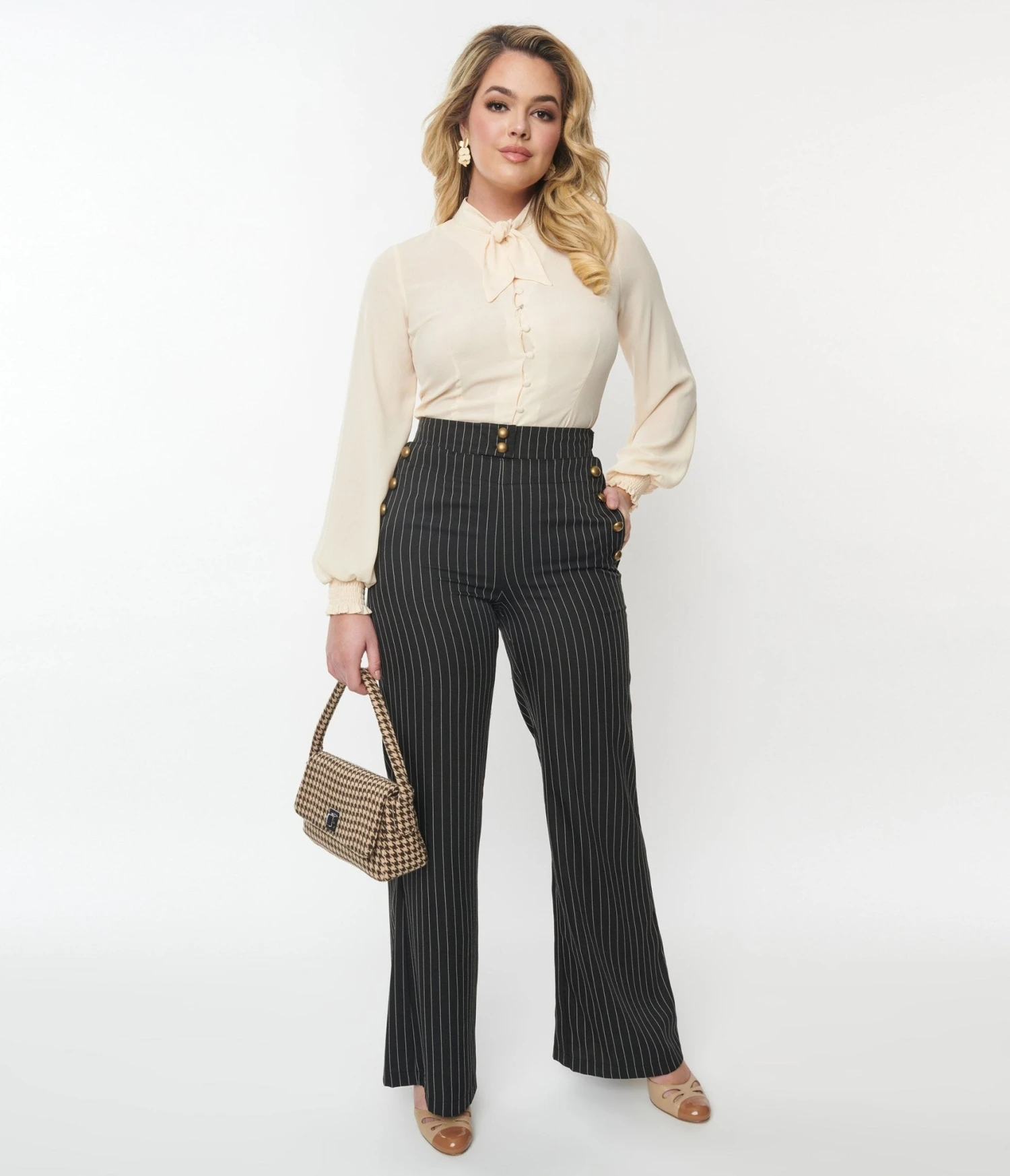 Unique Vintage Black & White Pinstripe Sailor Pants - Image 5