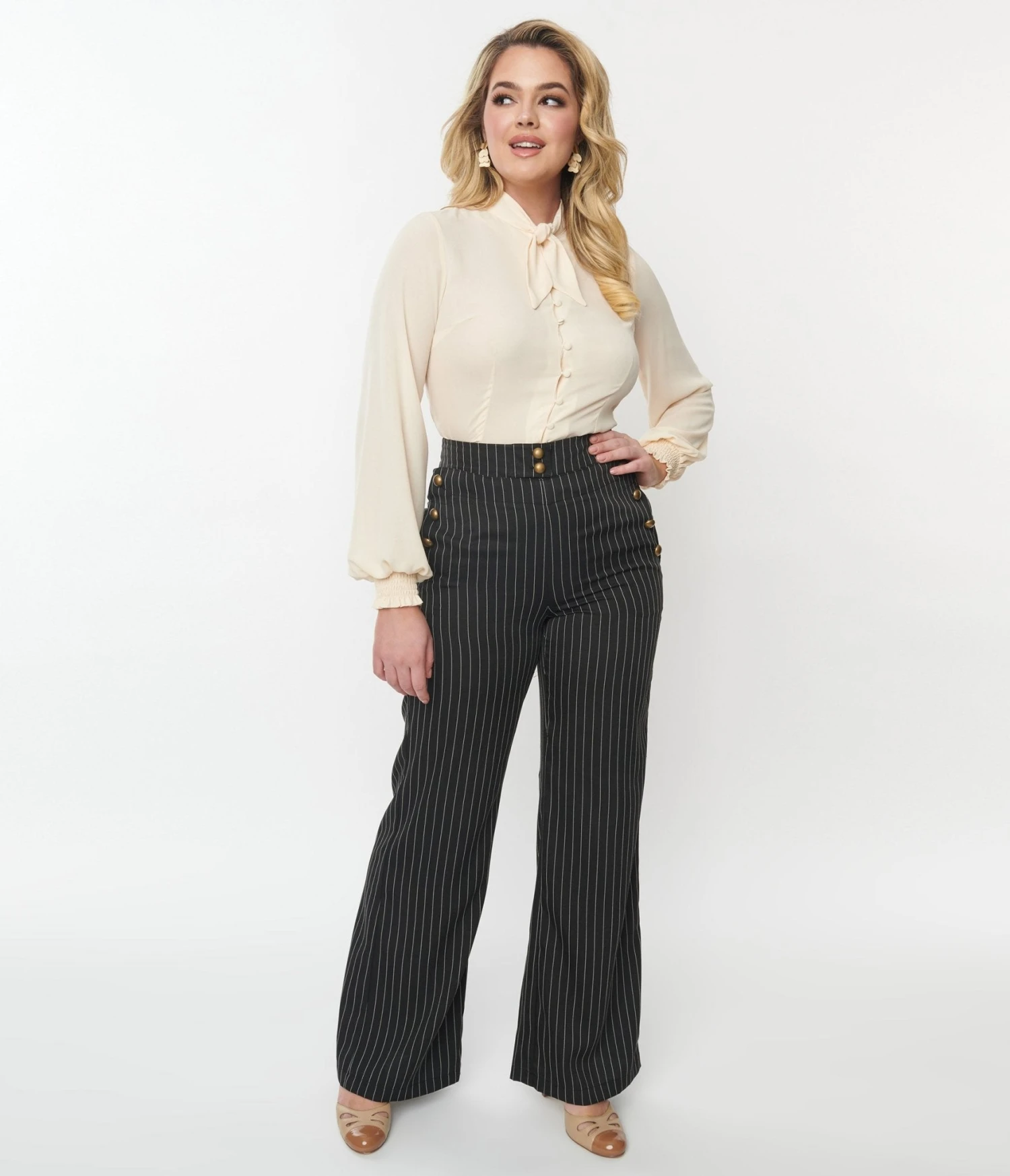 Unique Vintage Black & White Pinstripe Sailor Pants - Image 4