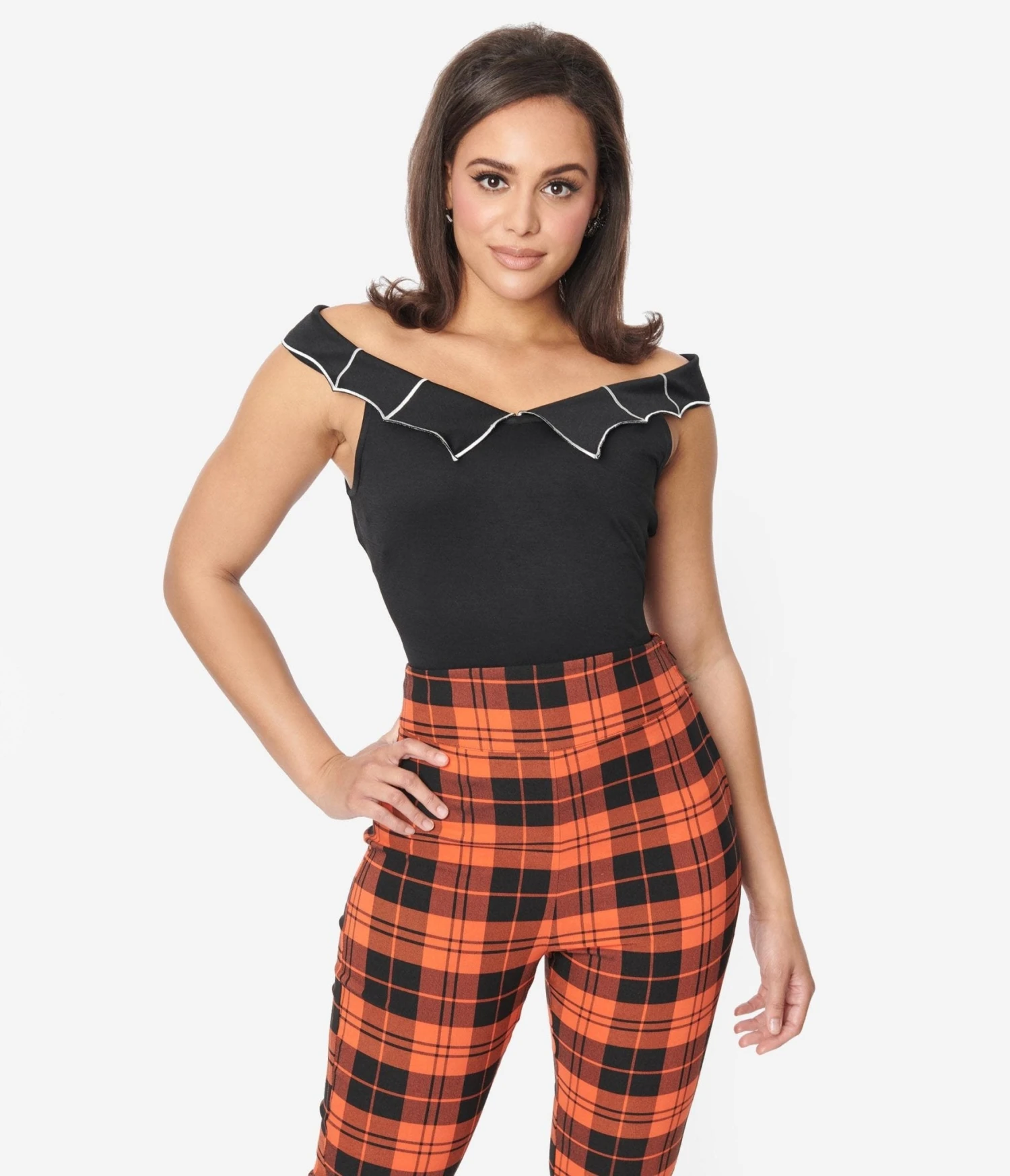 Unique Vintage Black & White Web Off The Shoulder Top - Image 4