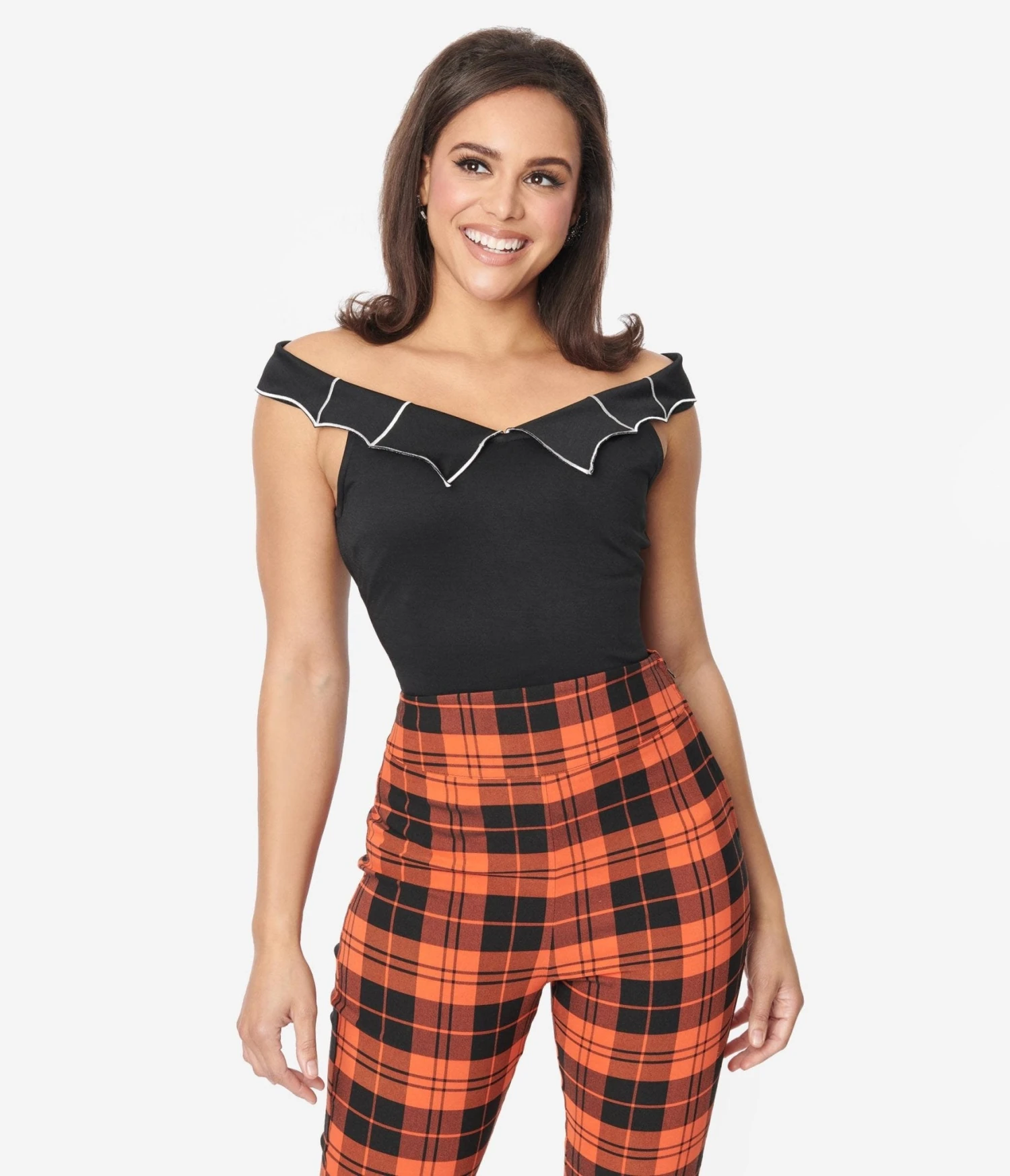 Unique Vintage Black & White Web Off The Shoulder Top