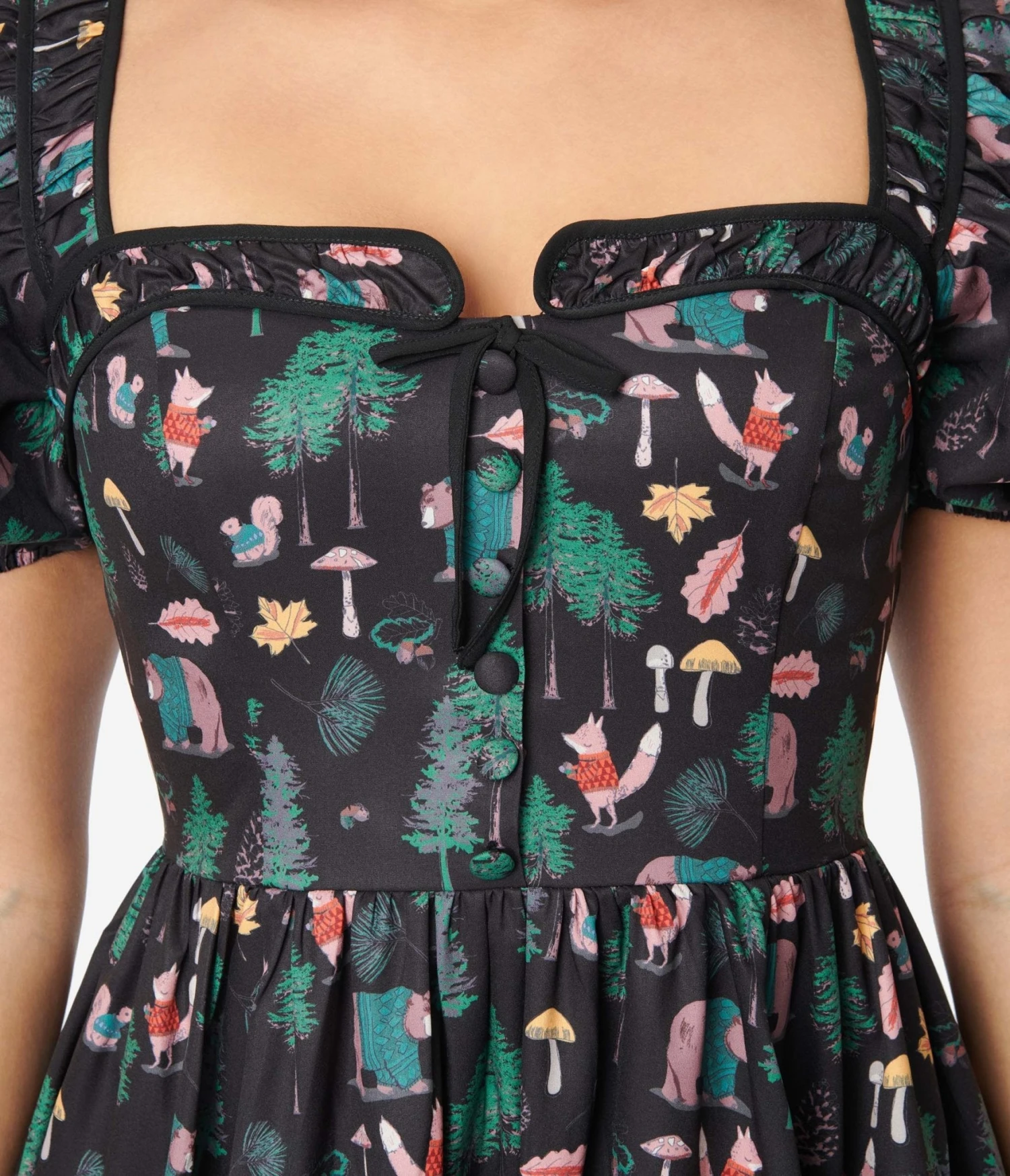 Unique Vintage Black Woodland Creature Button Front Dress - Image 2