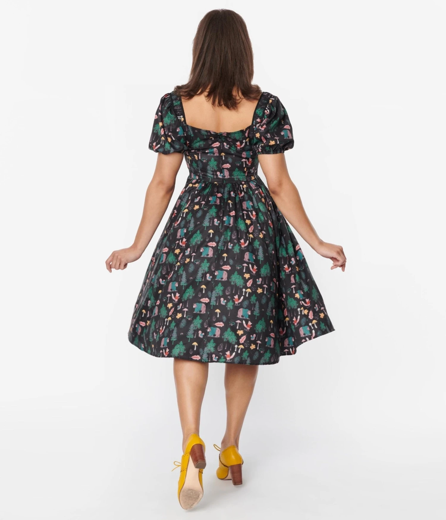 Unique Vintage Black Woodland Creature Button Front Dress - Image 3