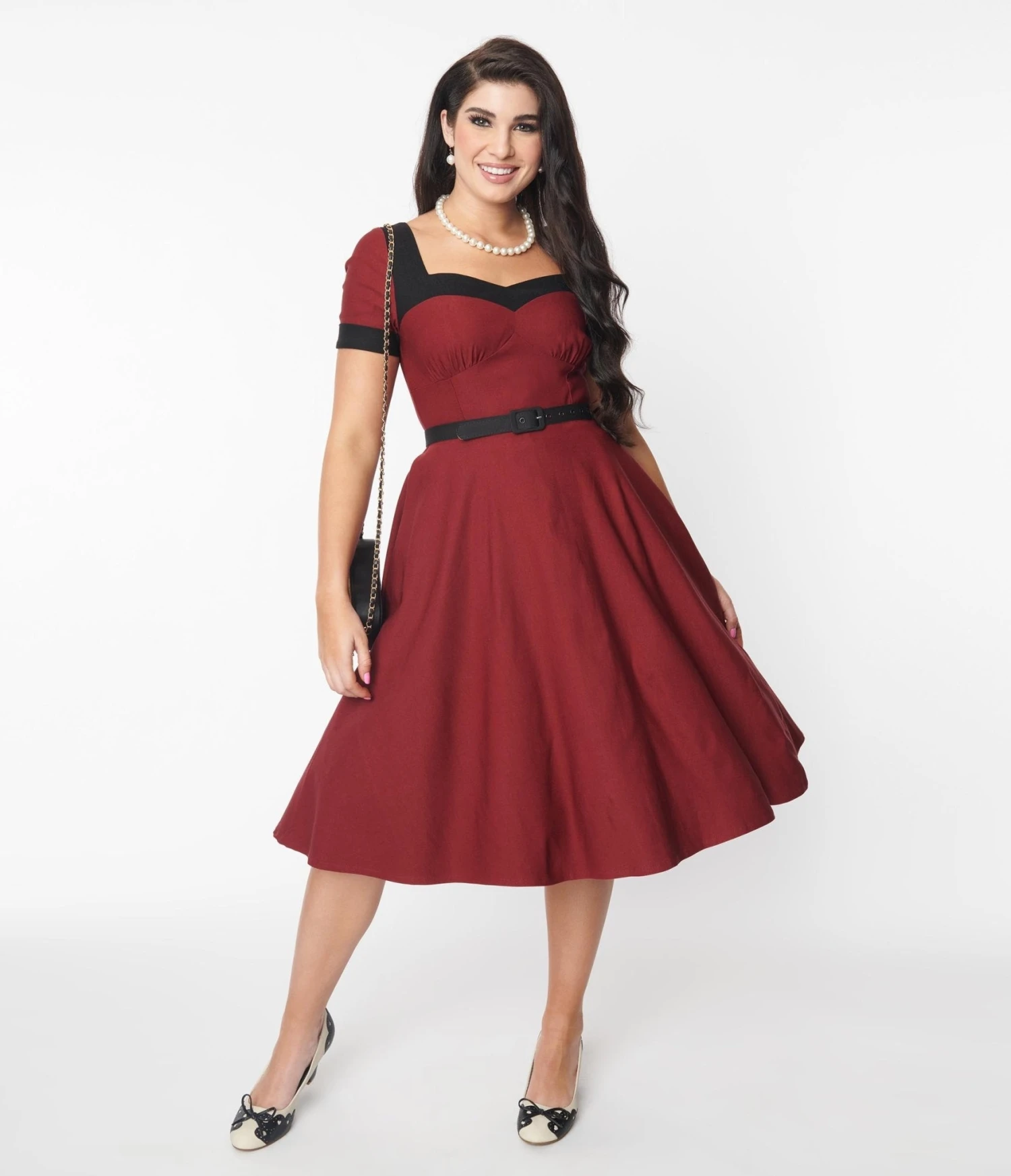 Unique Vintage Burgundy & Black Swing Dress