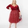 Unique Vintage Burgundy Velvet & Tulle Silver Stars Marceline Swing Dress