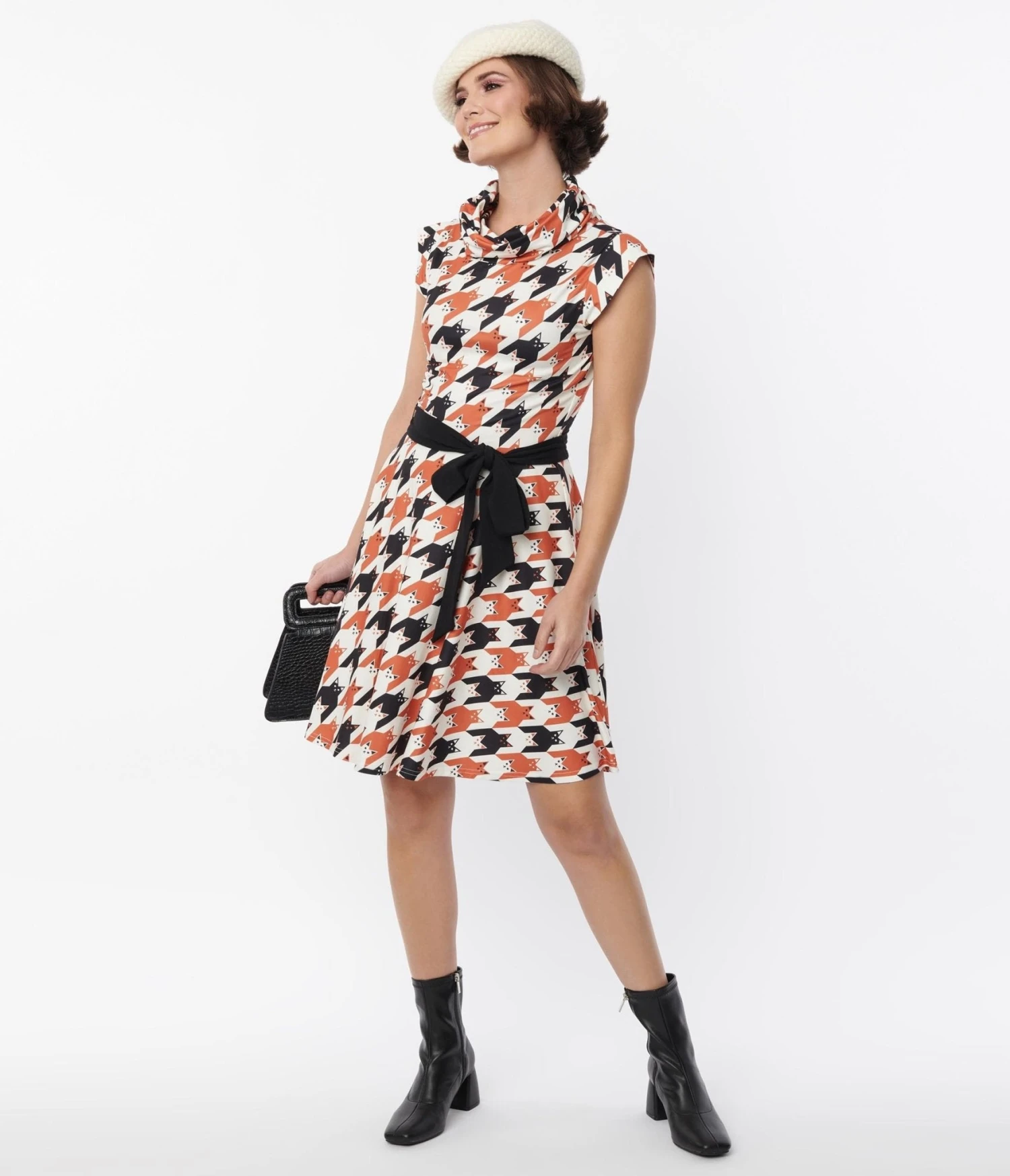 Unique Vintage Cat Houndstooth Fit & Flare Dress - Image 5