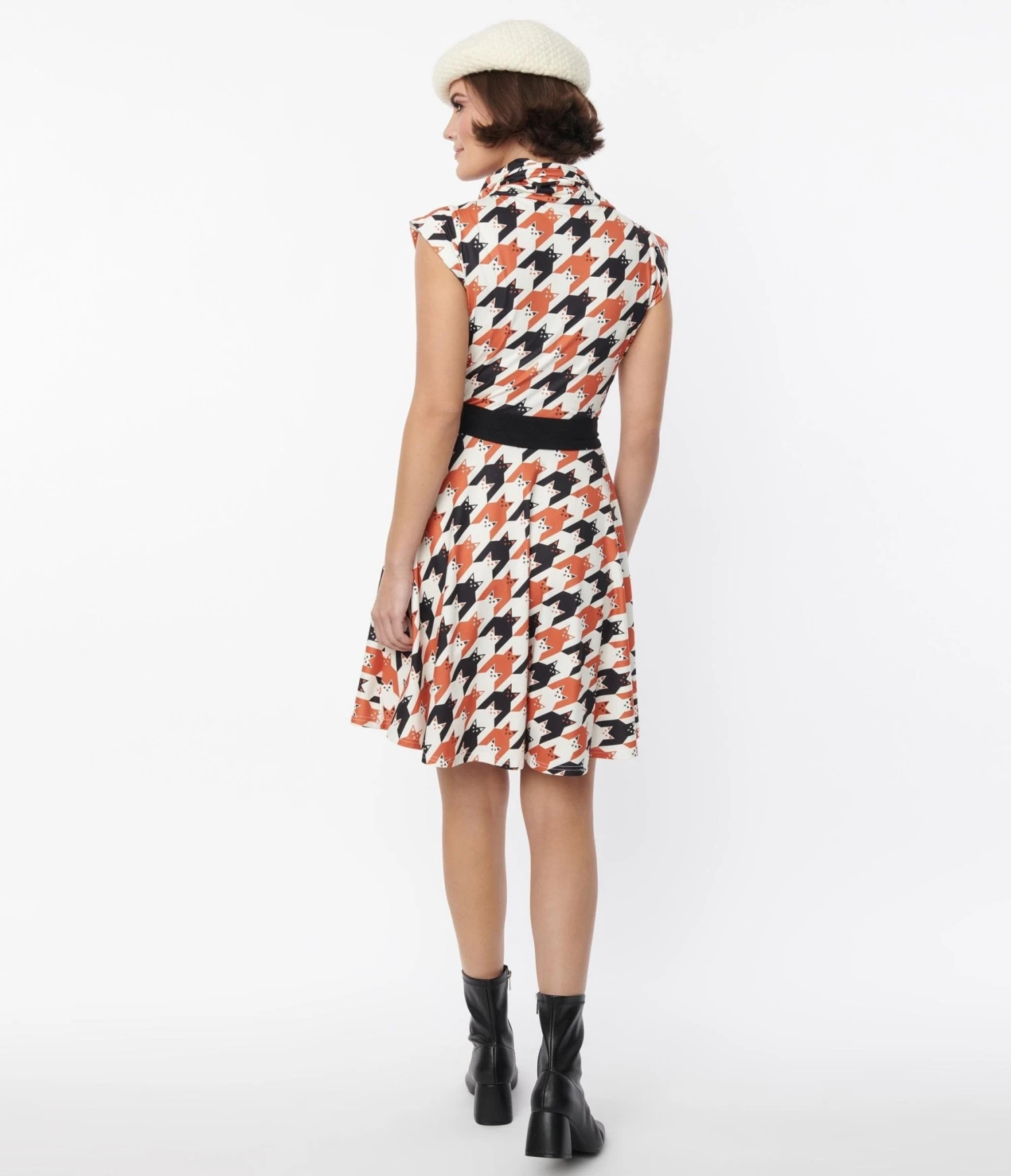 Unique Vintage Cat Houndstooth Fit & Flare Dress - Image 3