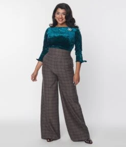 Unique Vintage Charcoal Windowpane High Waist Pants