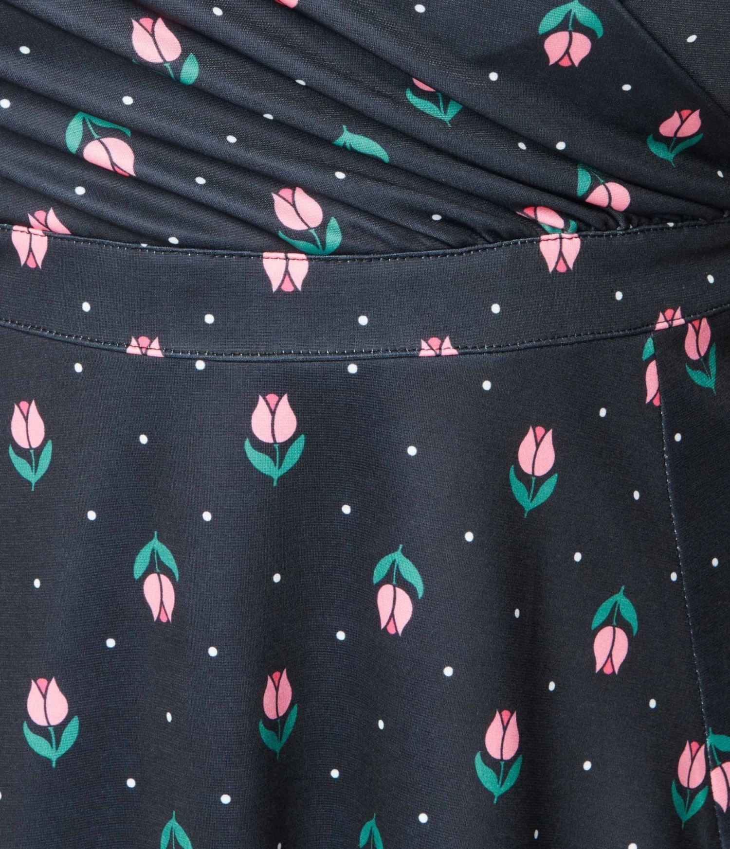 Unique Vintage Curve 1950s Black Tulip Pin Dot Swing Dress - Image 2