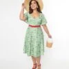 Unique Vintage Curve 1950s Green Ladybug Gingham Swing Dress
