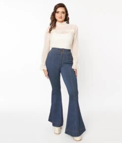 Unique Vintage Denim High Waisted Bell Bottom Jeans