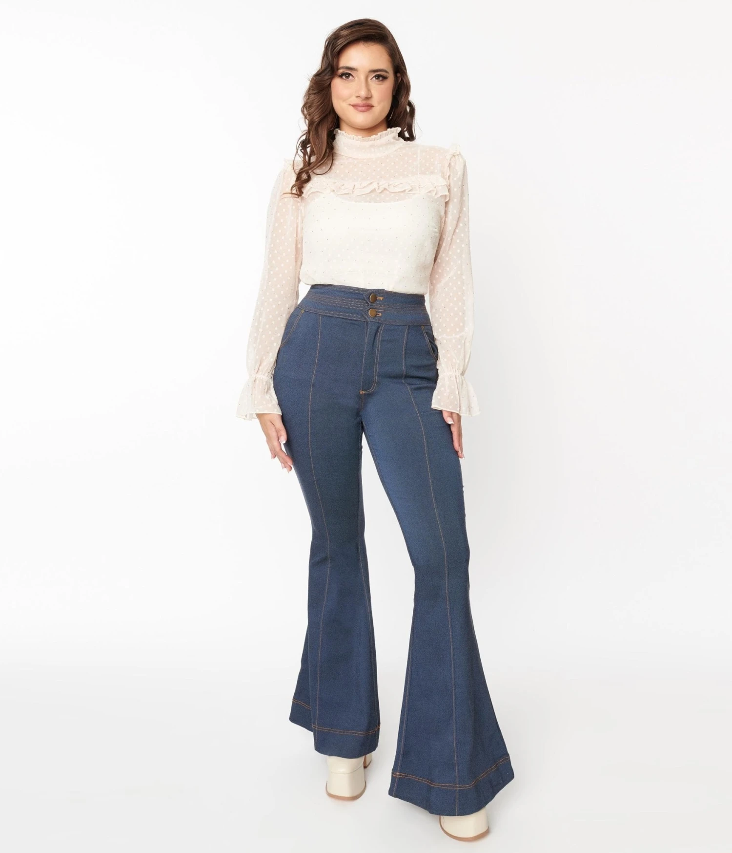 Unique Vintage Denim High Waisted Bell Bottom Jeans