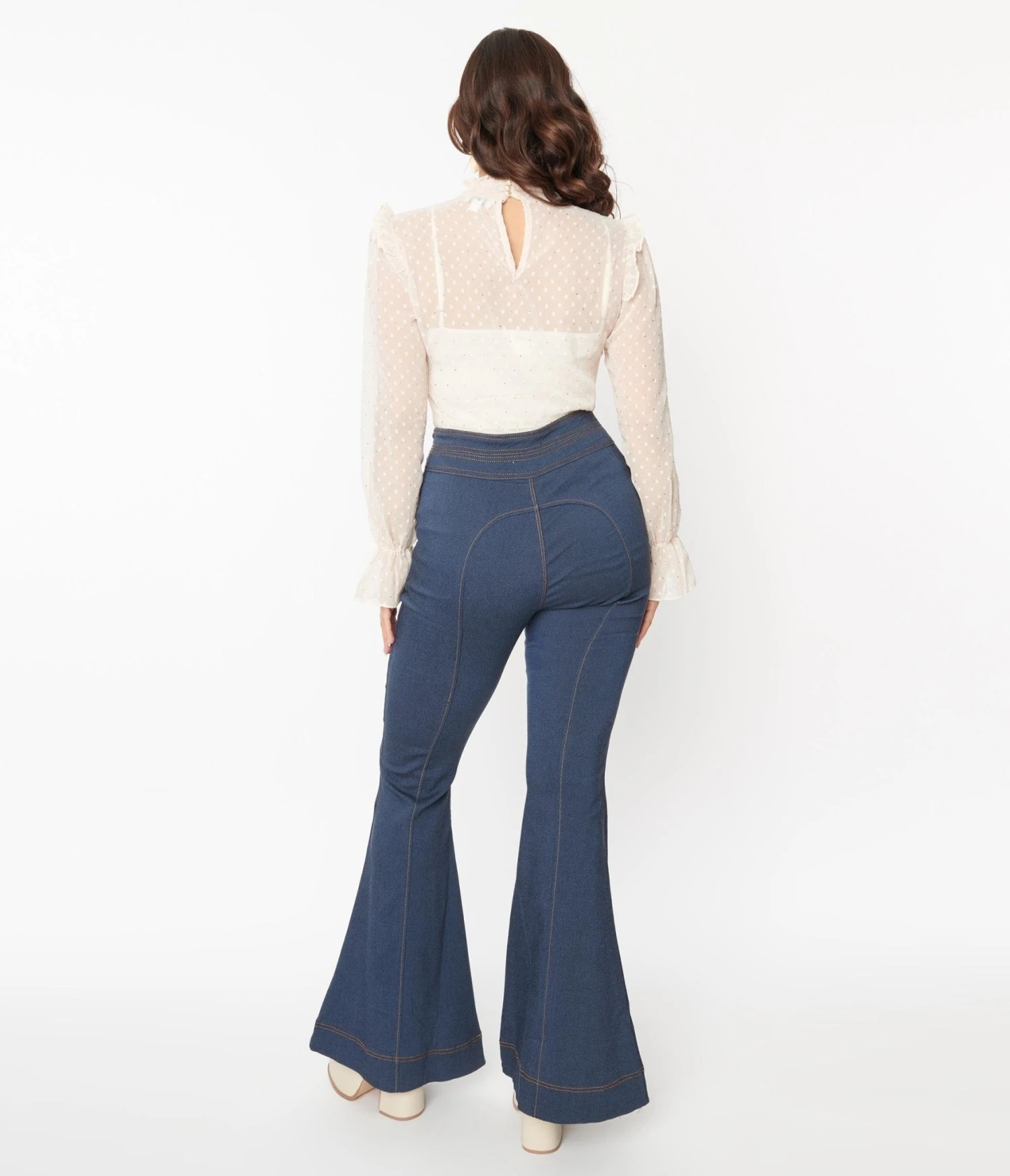 Unique Vintage Denim High Waisted Bell Bottom Jeans - Image 3