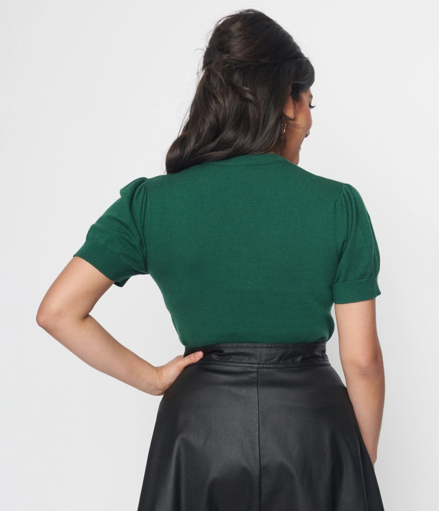 Unique Vintage Emerald Satin Bow Cutout Sweater - Image 2